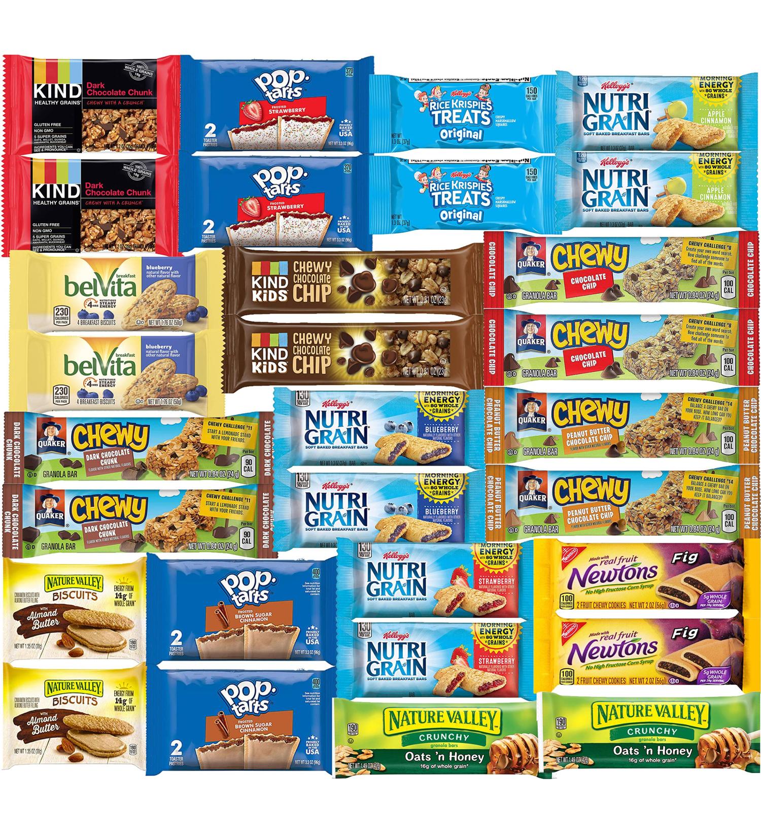 Healthy Snack Bulk Variety Pack - 30 Count Granola and Breakfast Bars Care Package - Buy Online on GoSupps.com
