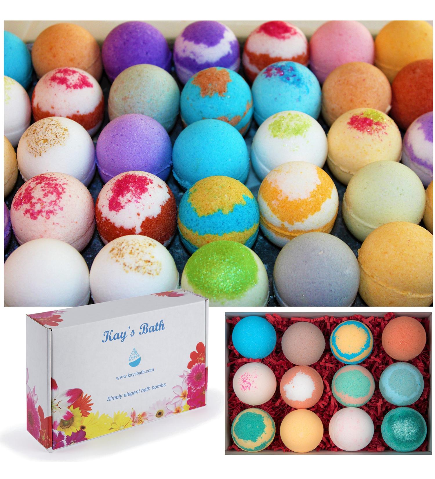 Kay's Bath Bombs Gift Set - 12 Pack, Assorted Scents - Made in USA with Shea & Mango Butter, Essential Oils - Moisturizing Fizzies for Dry Skin - Buy Online on GoSupps.com