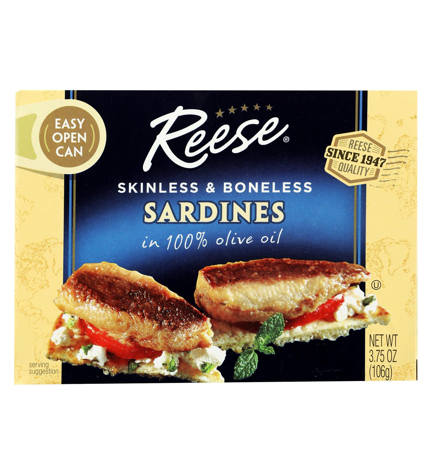 Reese Skinless Boneless Sardines in Olive Oil, 10-Pack - 3.75 oz Each for Healthy Snacking - Buy Online on GoSupps.com