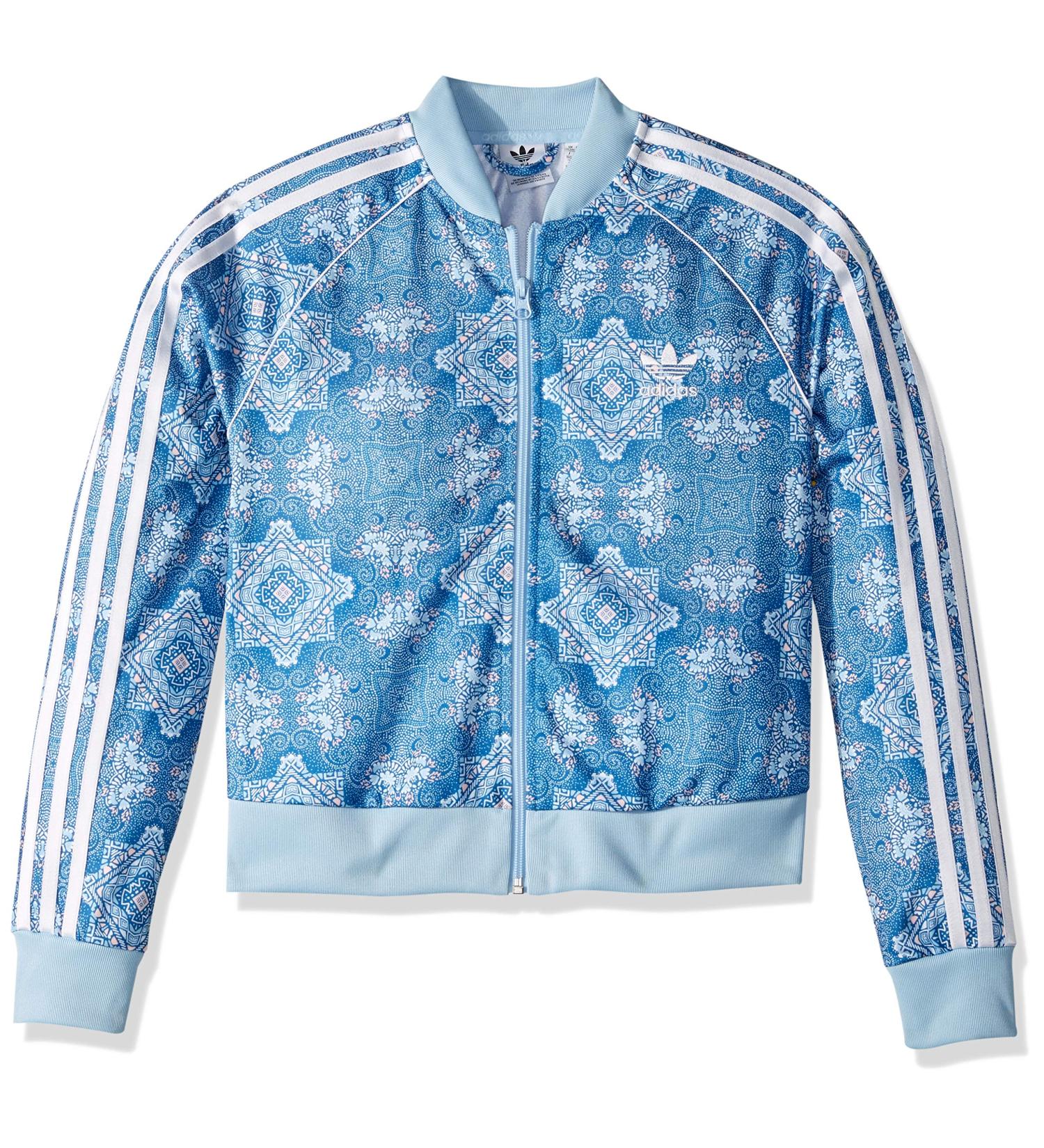 adidas Originals Girls' Big Cc Crop Super Star Track Jacket Large Clear Sky/White