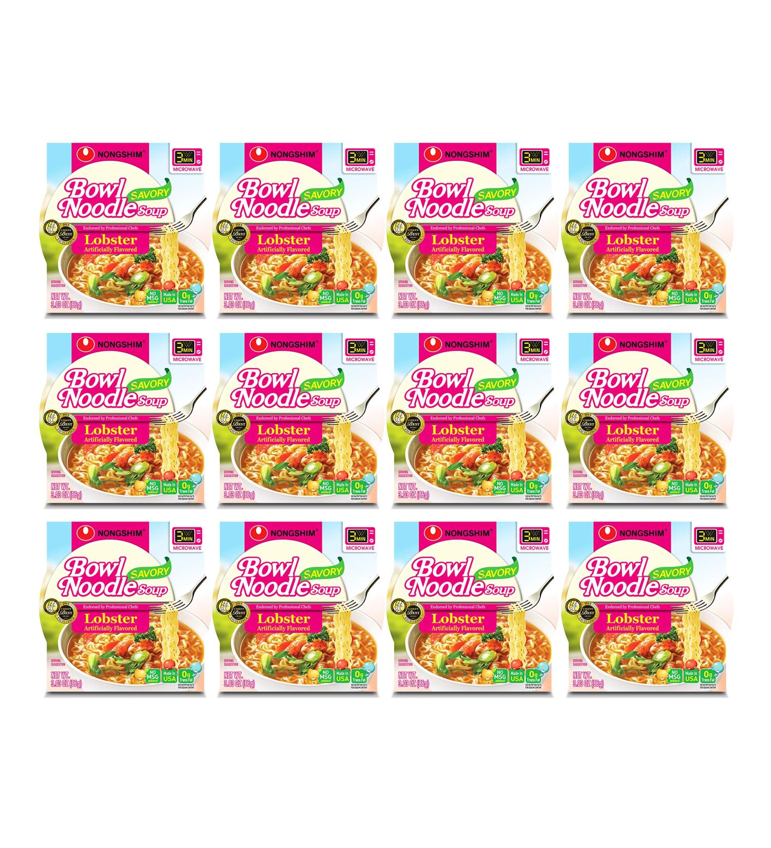 NongShim New Lobster Flavor Instant Noodle Bowl (Pack of 12)