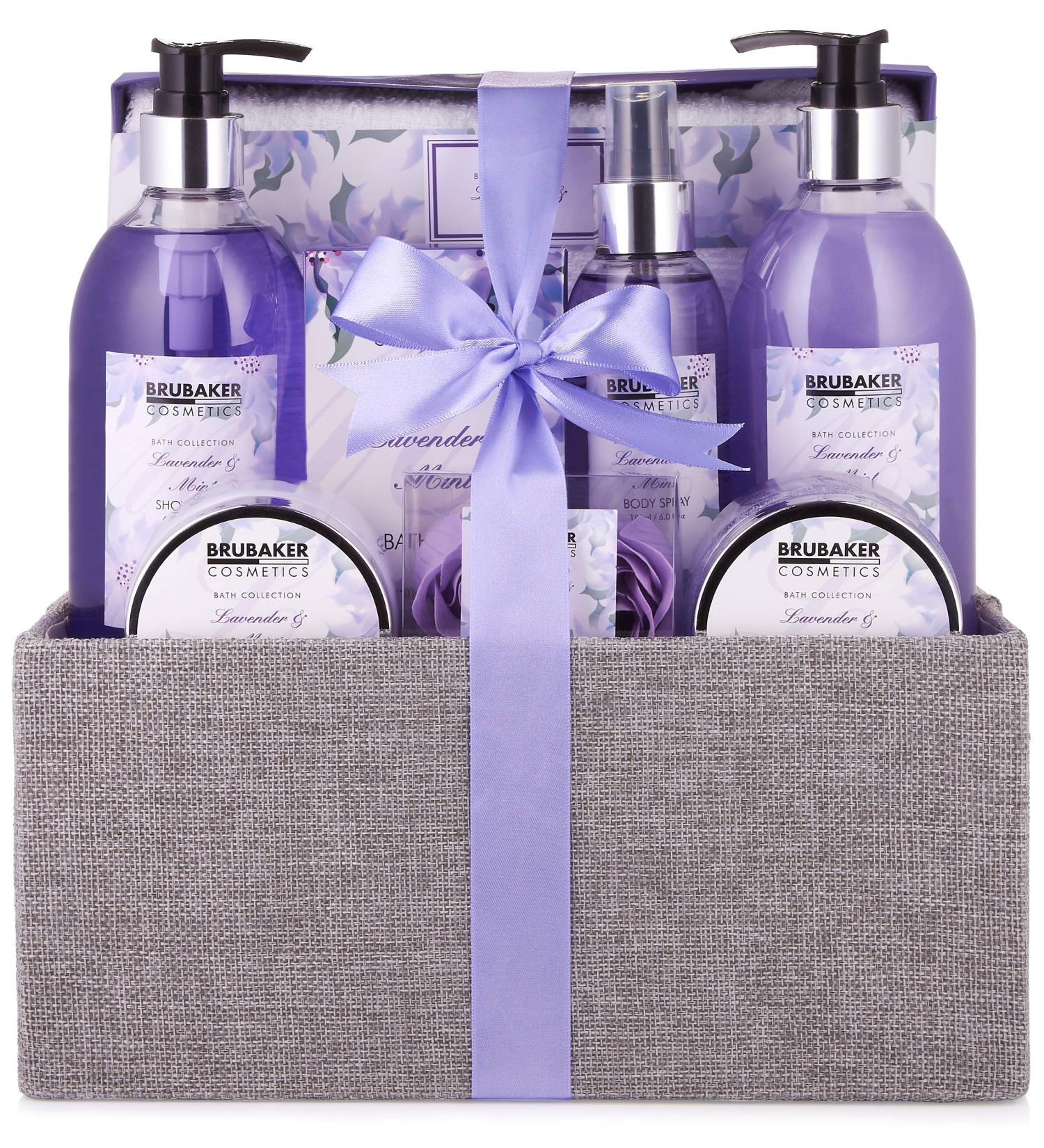 BRUBAKER Cosmetics Bath & Body Set Basket - Lavender & Mint Scent - 12 Pcs Luxury Home Spa Gift Basket - Buy Online on GoSupps.com