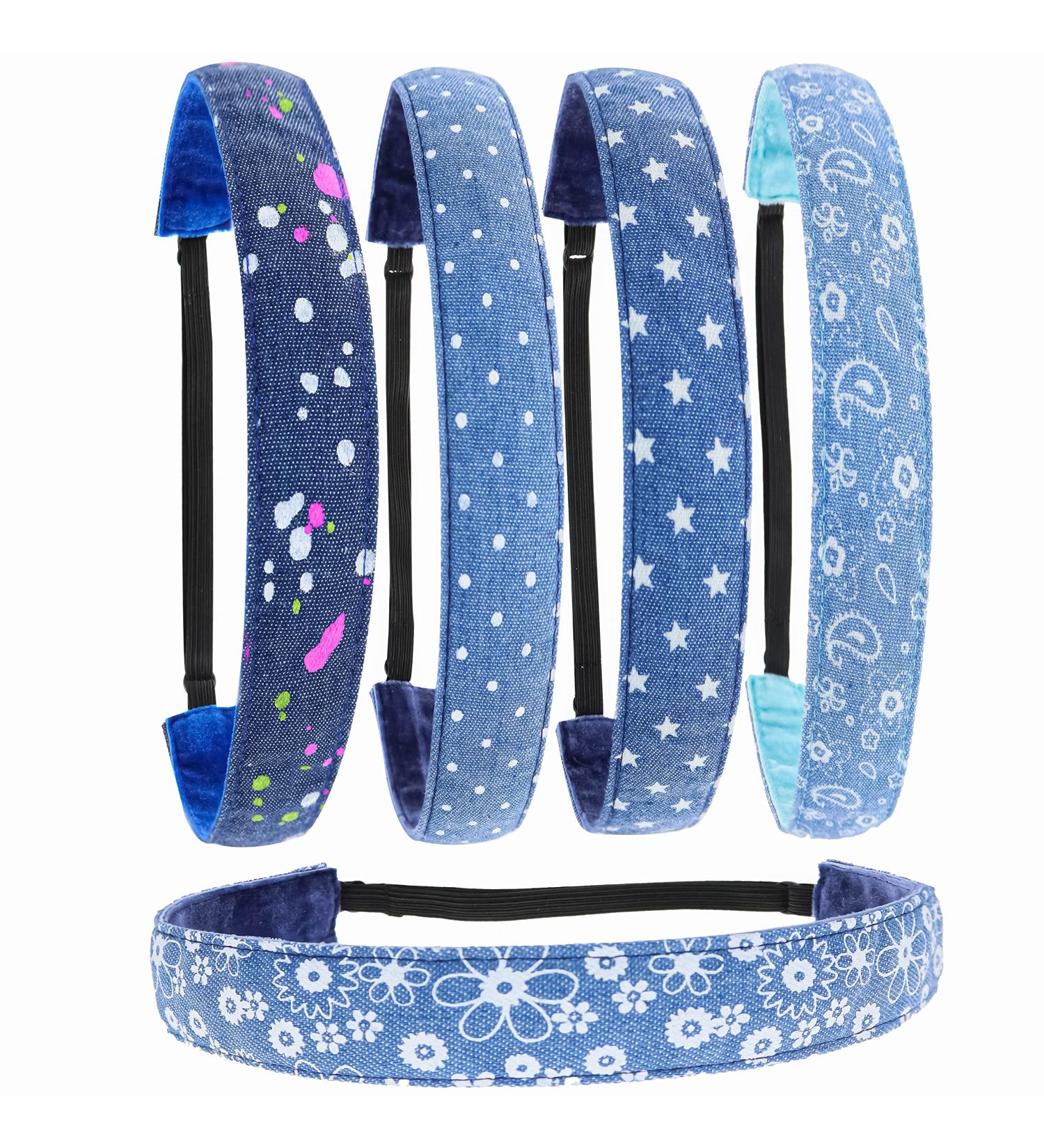 FROG SAC 5 Denim Non Slip Headbands for Girls - Adjustable Elastic Hair Accessories for Kids - Birthday Party Favors - Buy Online on GoSupps.com