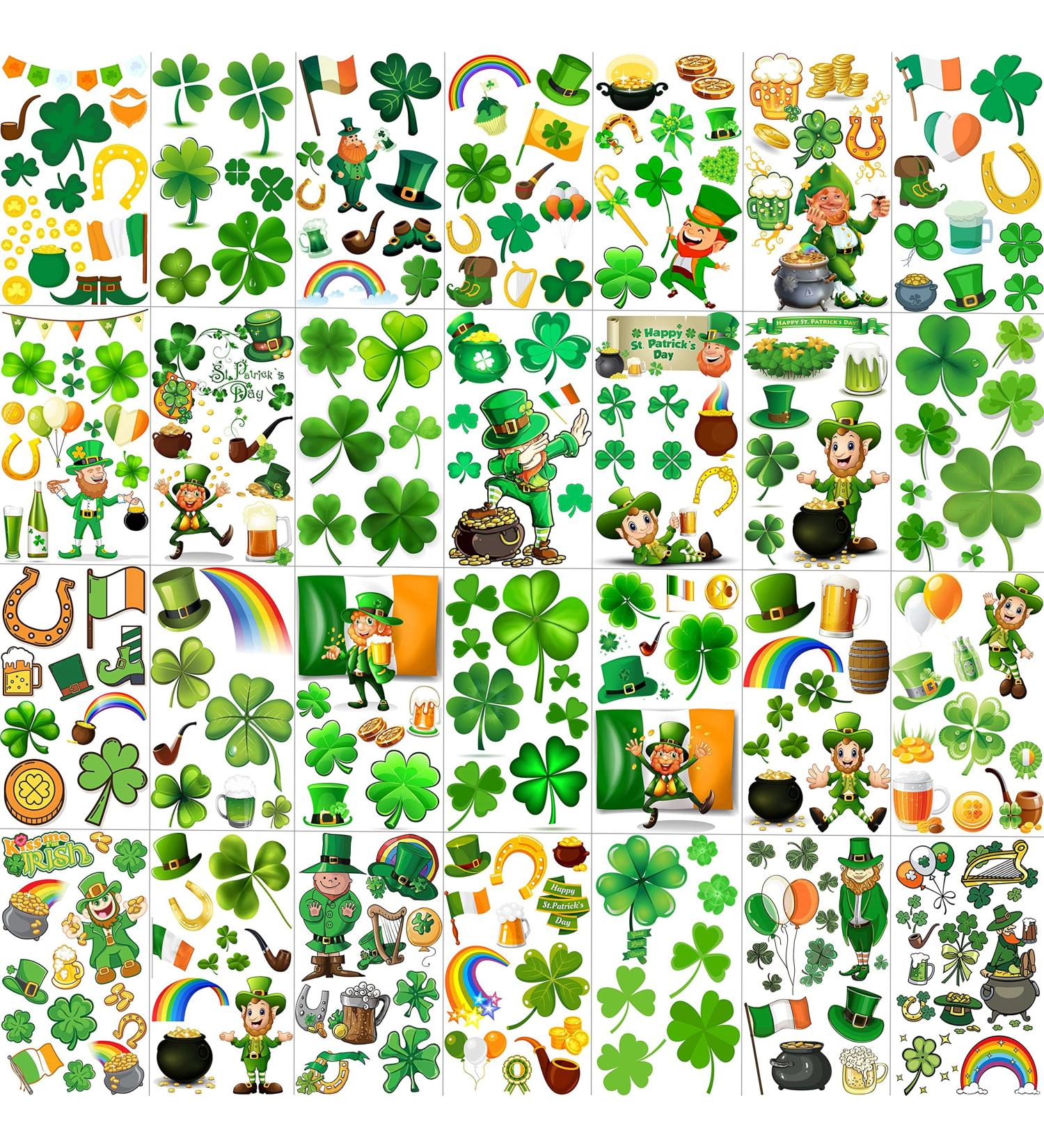 JOEHAPY 229+ PCS St. Patrick's Day Tattoo Stickers - 28 Sheets Green Shamrock Temporary Tattoos for Kids, Men, Women - Irish Party Favor Supply - Buy Online on GoSupps.com