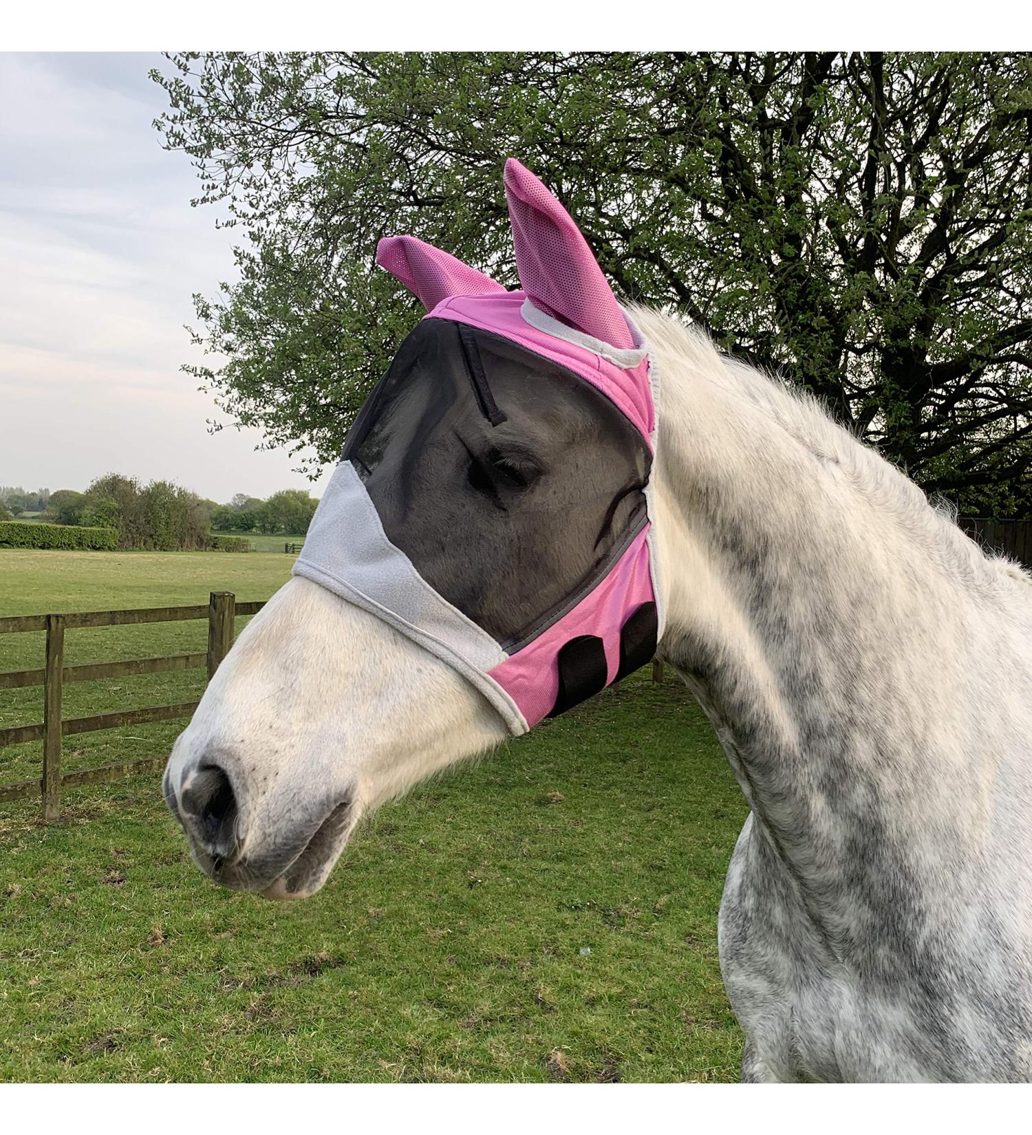 Shires Half Face Fine Mesh Fly Mask With Ears-Full-Pink