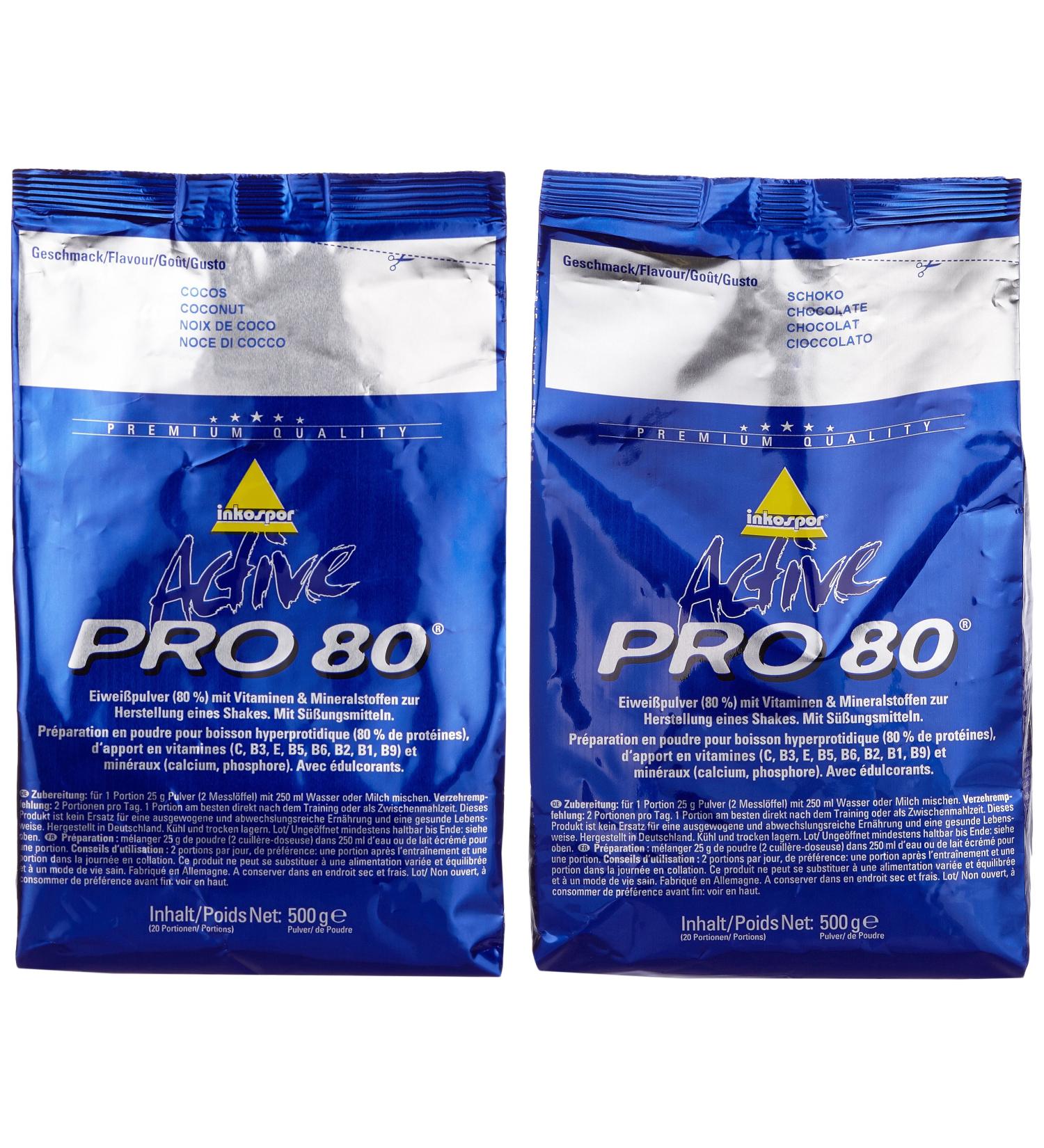 Inkospor Active Proteinshake Pro 80 Bags - Chocolate Coconut 2-Pack (2 x 500g) & 1-Pack (1kg) for Optimal Nutrition  - Buy Online on GoSupps.com