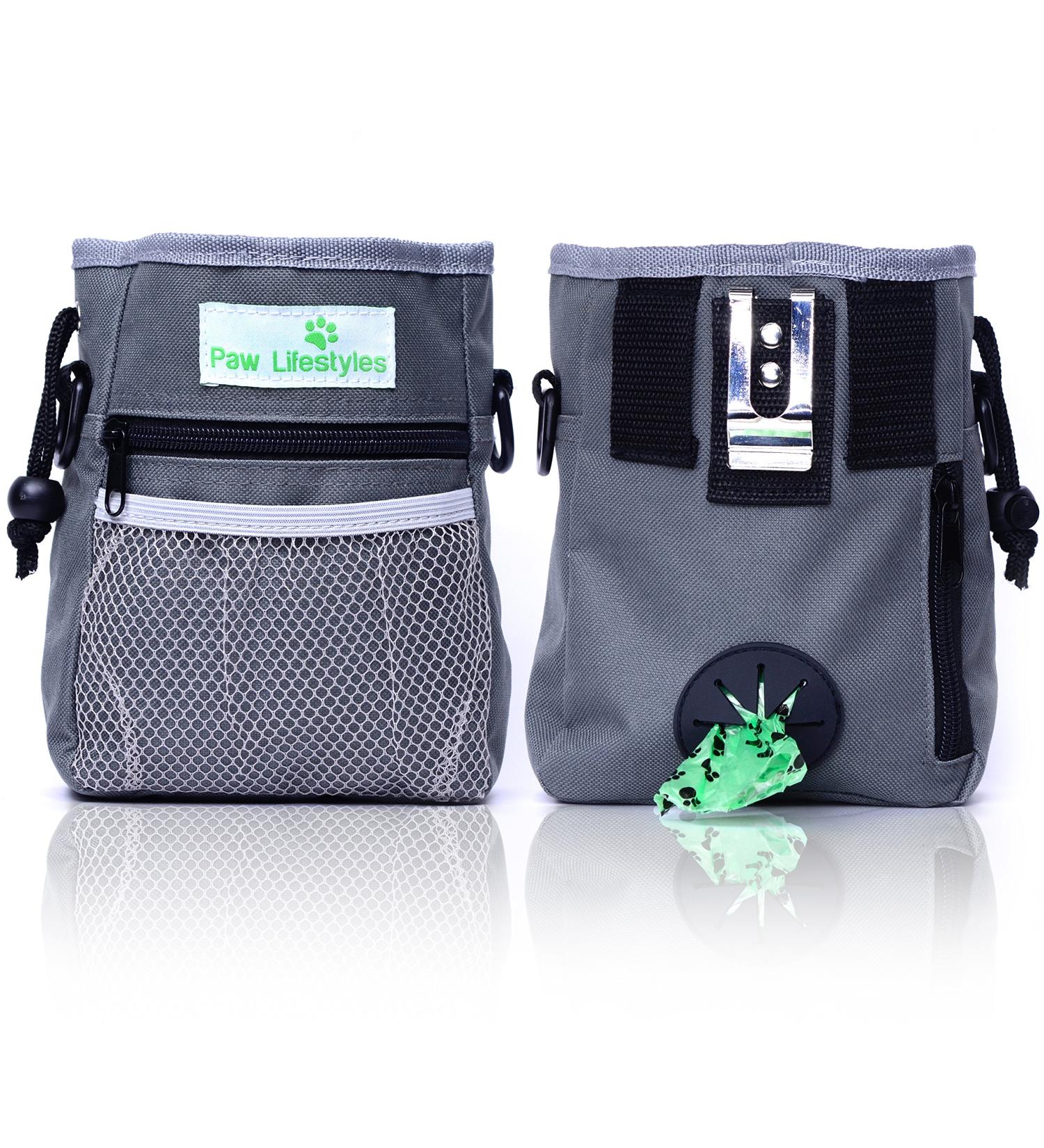 Paw Lifestyles Dog Treat Training Pouch - Grey | Pet Toy & Treat Carrier with Poop Bag Dispenser - Buy Online on GoSupps.com