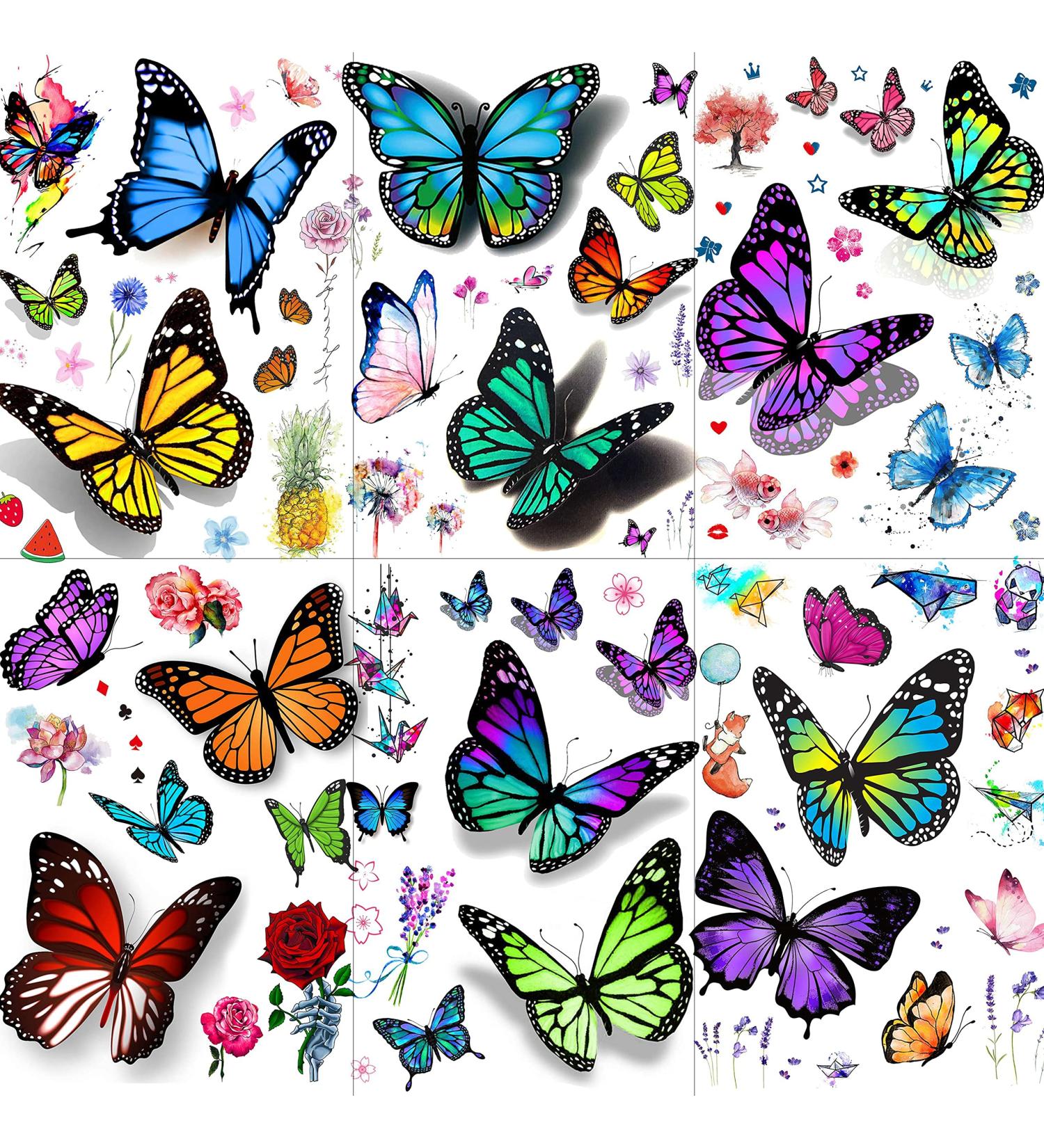 EGMBGM 6 Large Colorful Butterfly Temporary Tattoos - Realistic 3D Decals for Women, Girls, and Adults - Buy Online on GoSupps.com