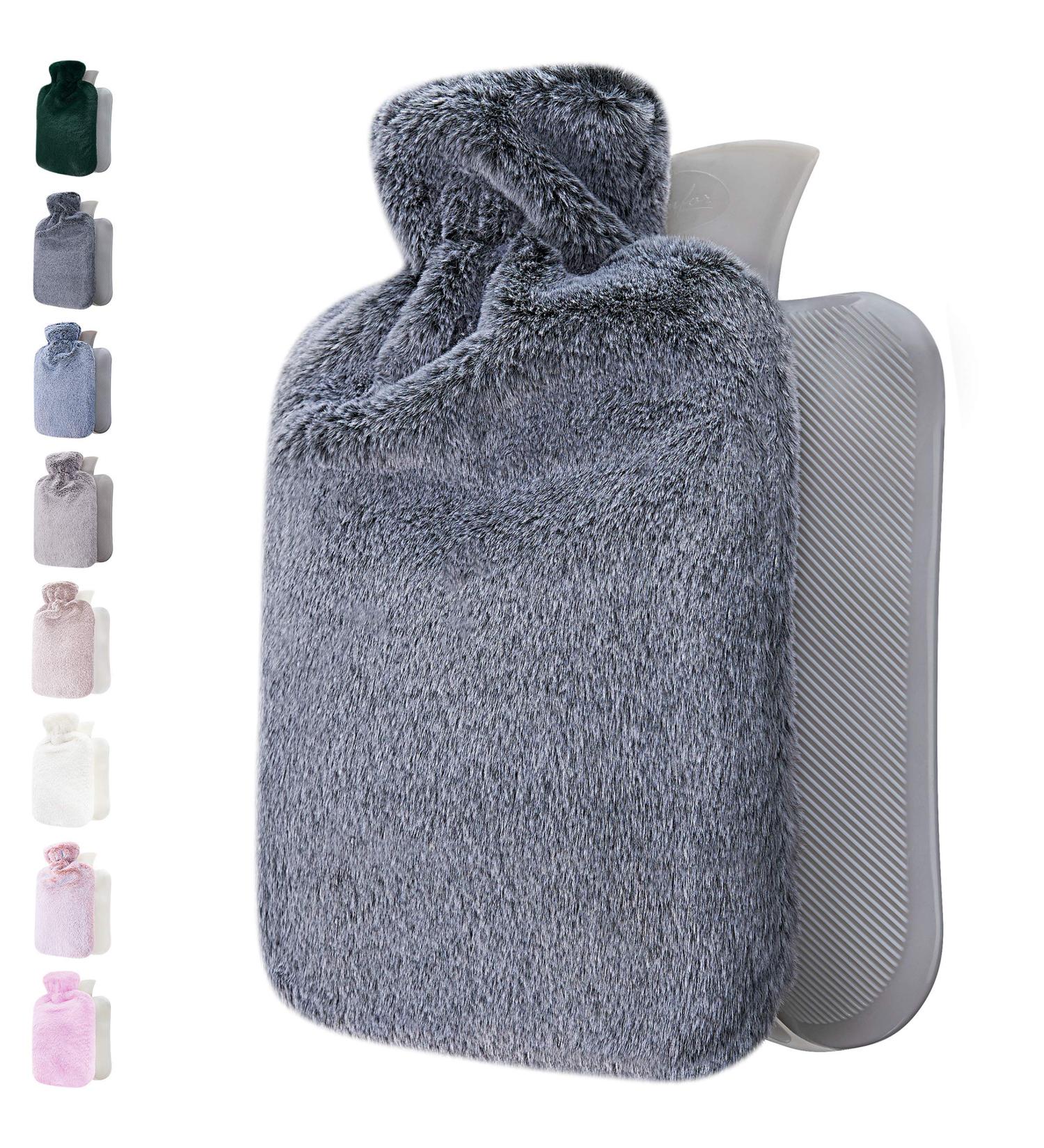 Qomfor Hot Water Bottle with Soft Cover - 1.8L Large - Pain Relief for Neck, Shoulders, Menstrual Cramps - Hot/Cold Therapy - Dark Grey - Buy Online on GoSupps.com