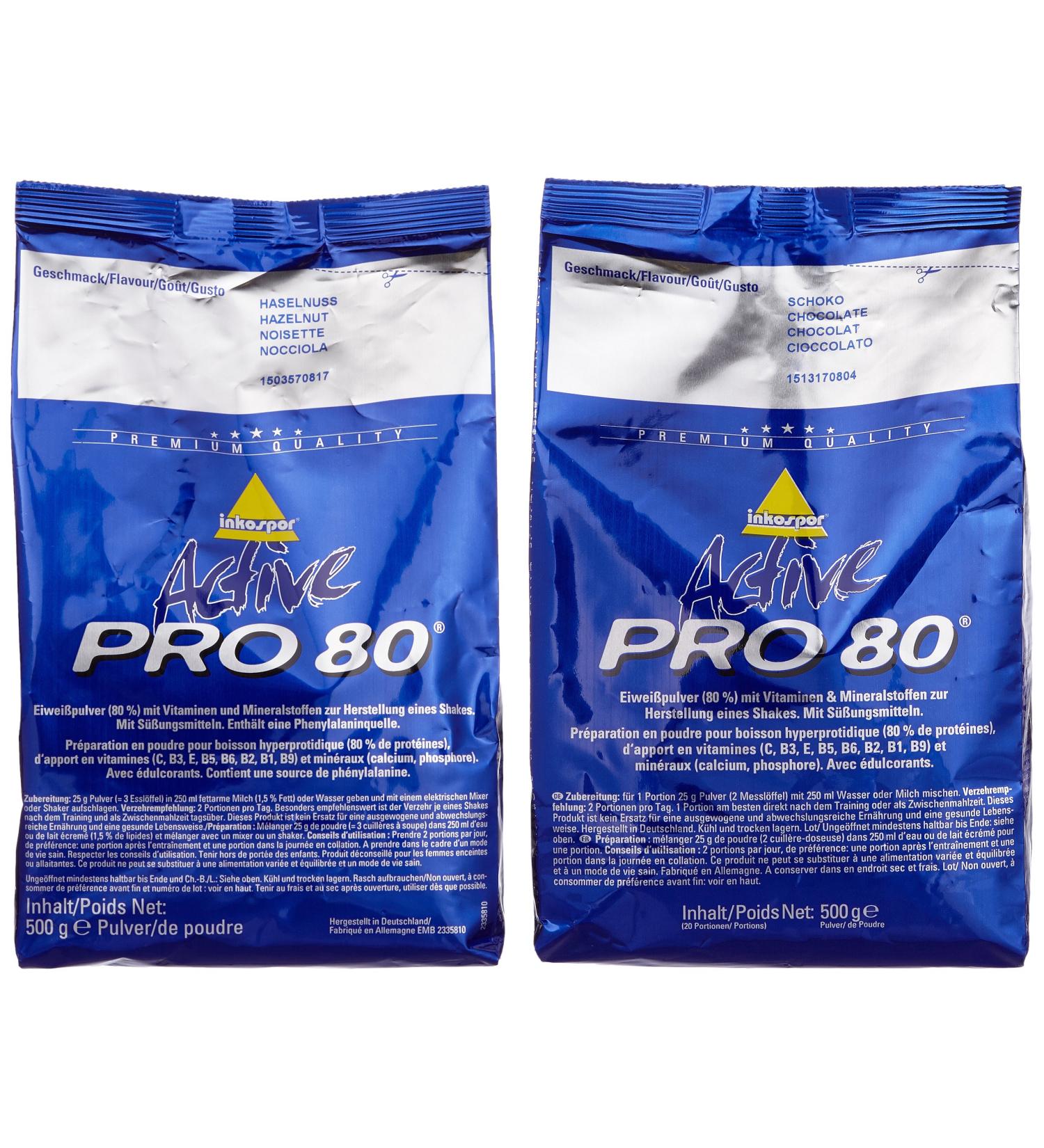 Buy Inkospor Active Proteinshake Pro 80 Bags (2 x 500g) Chocolate/Hazelnut & 1kg Pack - International Shipping Available - Buy Online on GoSupps.com