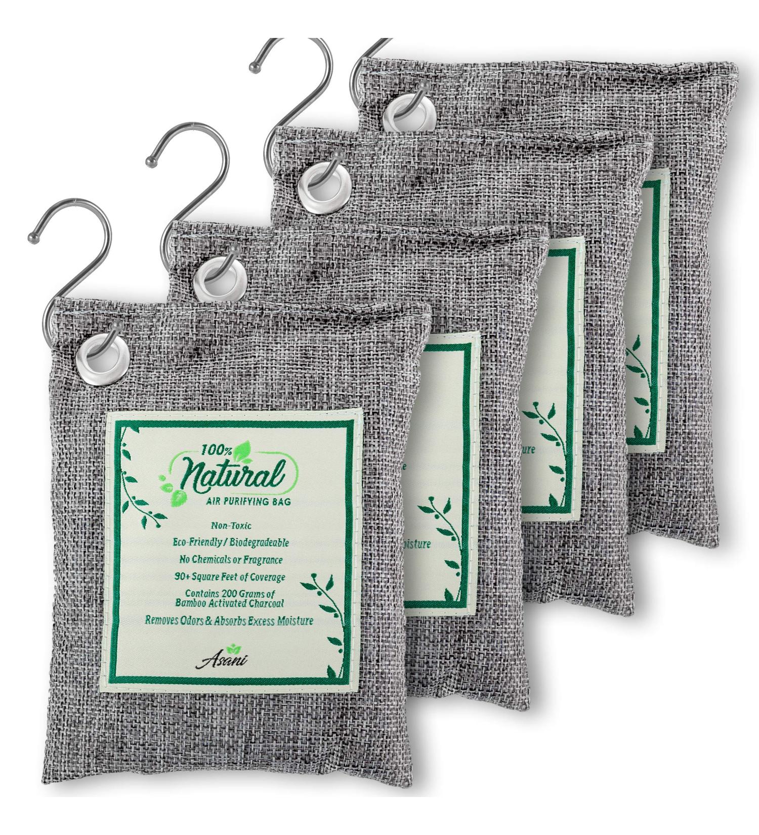 Bamboo Activated Charcoal Air Purifier Bags (Pack of 4, 200g Each) | Natural Deodorizer & Odor Eliminator for Home, Car, Closet, and Refrigerator - Buy Online on GoSupps.com
