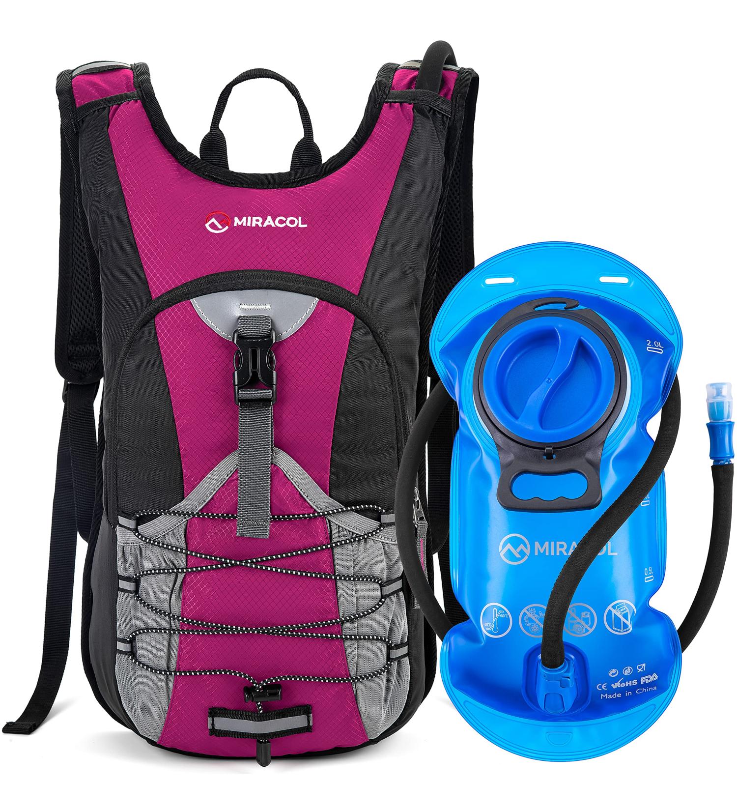 MIRACOL Hydration Backpack - 2L BPA Free Water Bladder, Lightweight Insulated Pack for Running, Hiking, Cycling - Men, Women, Kids - Rose - Buy Online on GoSupps.com