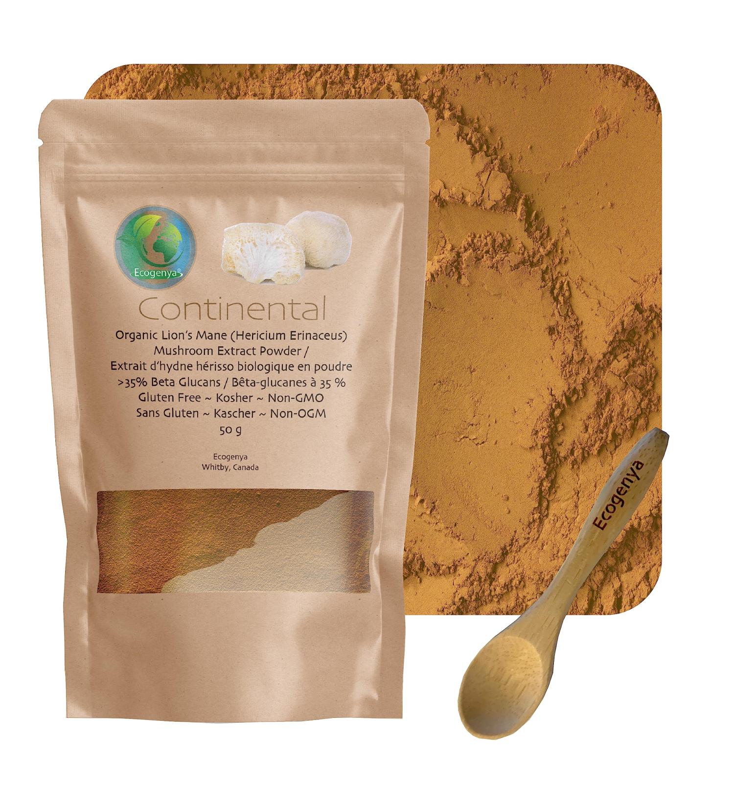Ecogenya Continental Lion's Mane (hericium erinaceus) Mushroom Extract Powder - | 100:1 Concentration (50 Grams) 50 g (Pack of 1) - Buy Online on GoSupps.com