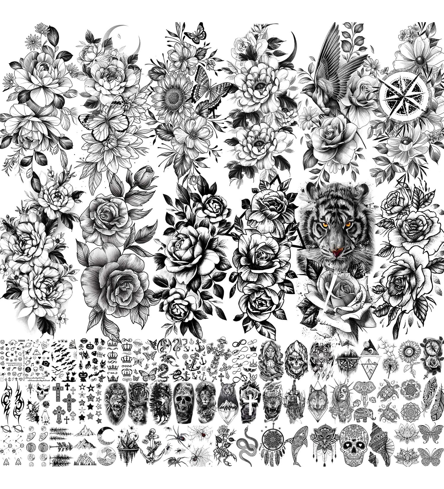 67 Sheets Realistic Black Flower Temporary Tattoos for Women - Waterproof 3D Rose, Peony, and Floral Designs | Long-Lasting Fake Tattoos for Arm, Thigh, Adults - Buy Online on GoSupps.com