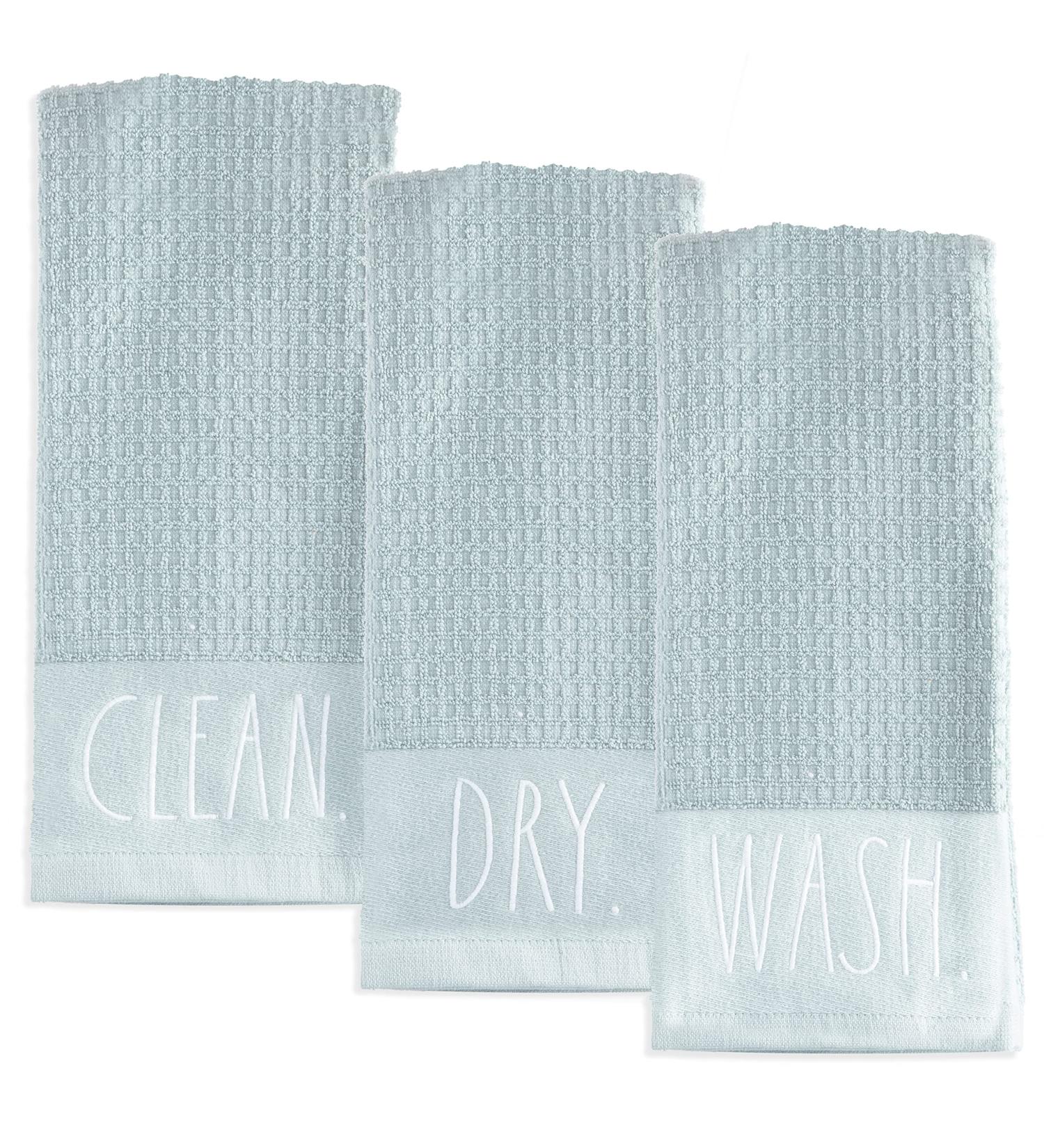 Rae Dunn 100% Cotton Embroidered Hand Towels Set - Blue Dish Towels - Wash Clean Dry - 16x26 - Decorative Hand Towels for Kitchen and Bathroom (3 Pack) - Buy Online on GoSupps.com