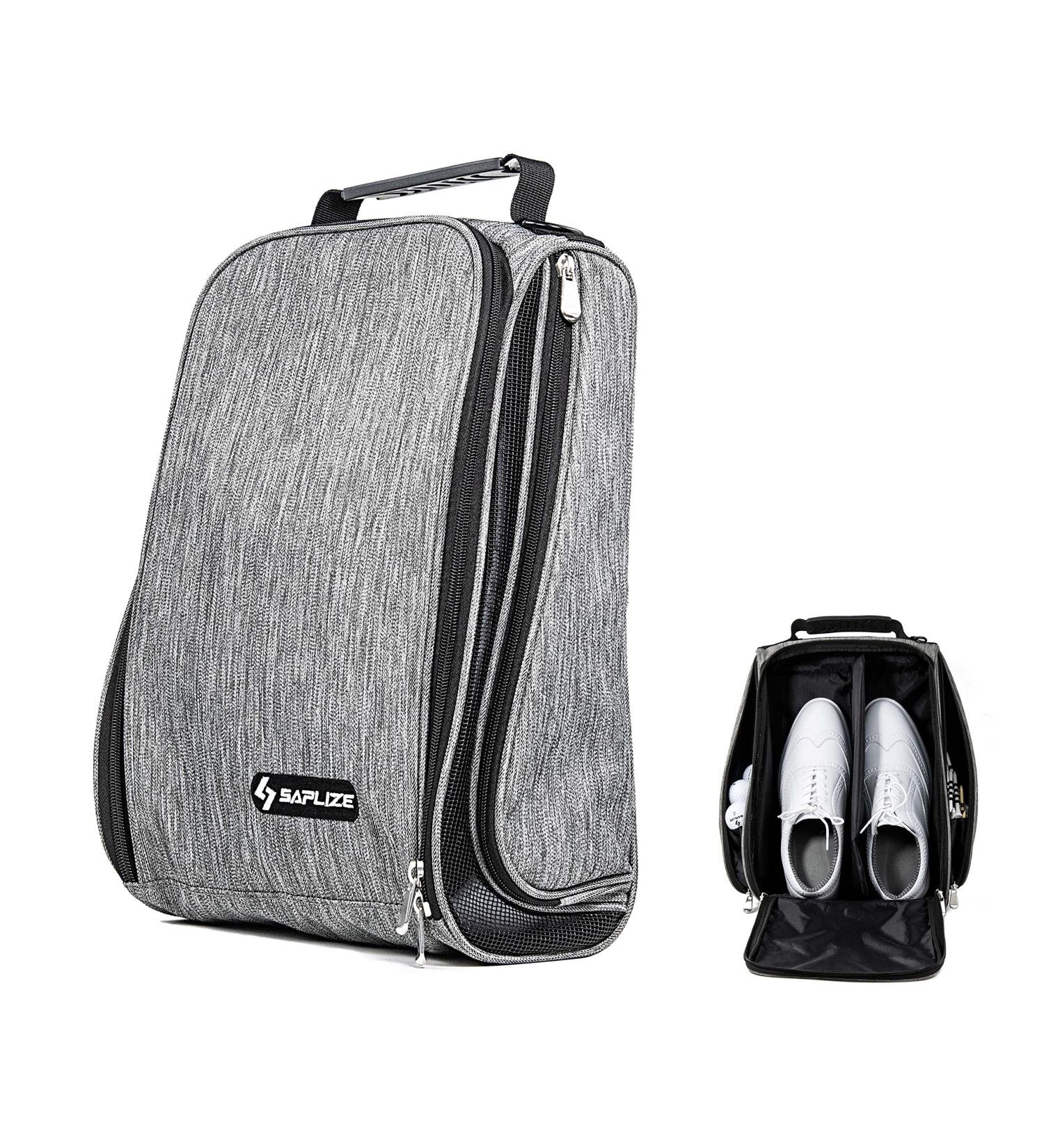 SAPLIZE Golf Shoe Bag with Mesh Ventilation, Outside Pocket | Breathable Shoe Carrier Tote for Golf Accessories | Sports Travel Organizer, Grey, US Size 14 - Buy Online on GoSupps.com