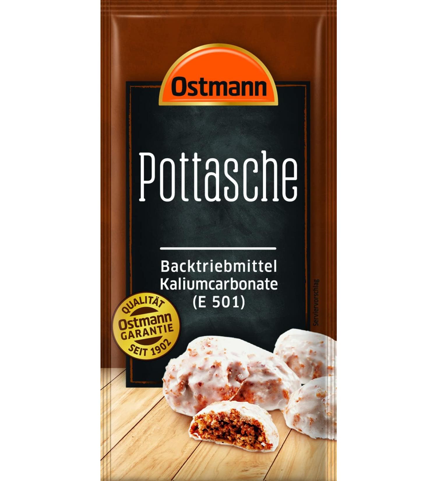 Ostmann spice- potash baking agent for honey and gingerbread ideal as baking powder for heavy flat biscuits potassium carbonate E 501 vegan 6 x 15 g