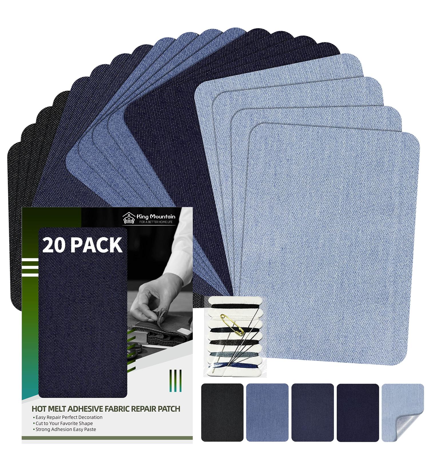 KING MOUNTAIN 20 Pcs Cotton Denim Iron-on Repair Patch Kit - 5 Shades of Blue Jeans, Clothing Decoration - Size 3x4-1/4 (Denim-3 x 4-1/4) - Buy Online on GoSupps.com
