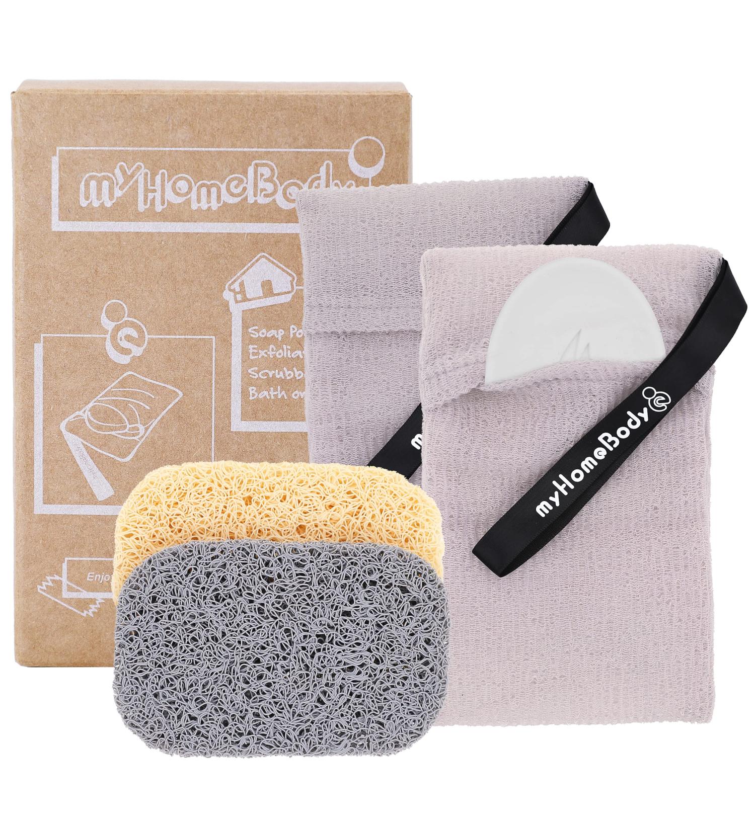 Soap Pocket Exfoliating Pouch - 2 Pack Body Scrubber & Lifting Pads | White Smoke | Ideal for Large Bar Soap & Leftovers - Buy Online on GoSupps.com