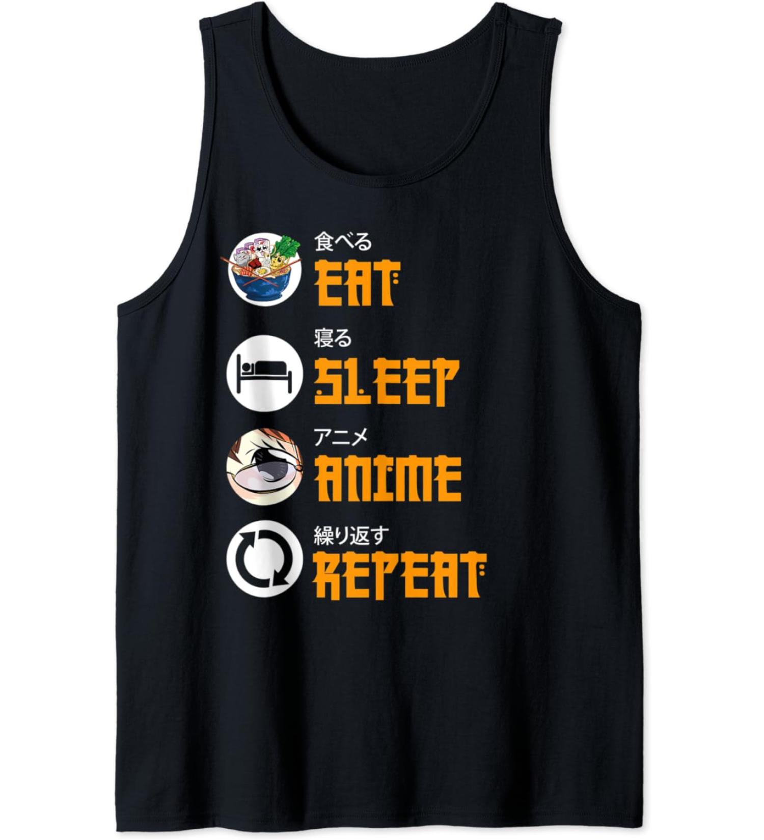 Eat Sleep Anime Repeat Kawaii Ramen Noodles Japanese Anime Tank Top