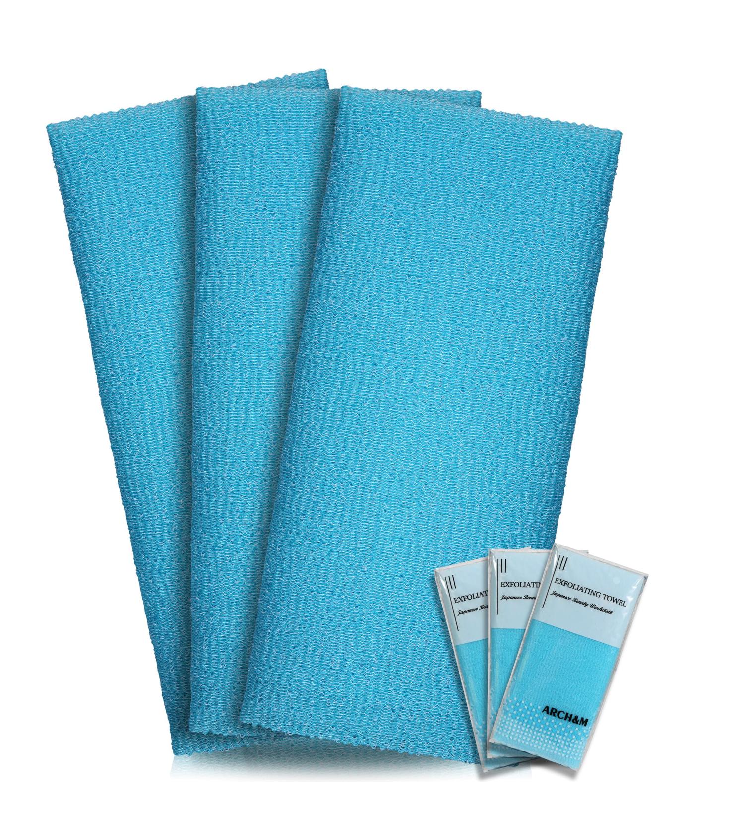 ARCH&M Exfoliating Washcloth Towel - 3 Pack Blue Nylon Bath Scrubber & Loofah - Buy Online on GoSupps.com