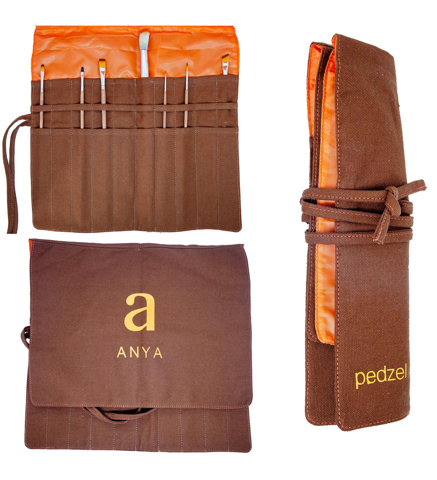 ANYA Artists Paint Brush Holder  20 Slots Paint Brush Storage Canvas Roll up pouch for Acrylic Oil Watercolor  Dark brown PEDZEL (brushes not included) - Buy Online on GoSupps.com
