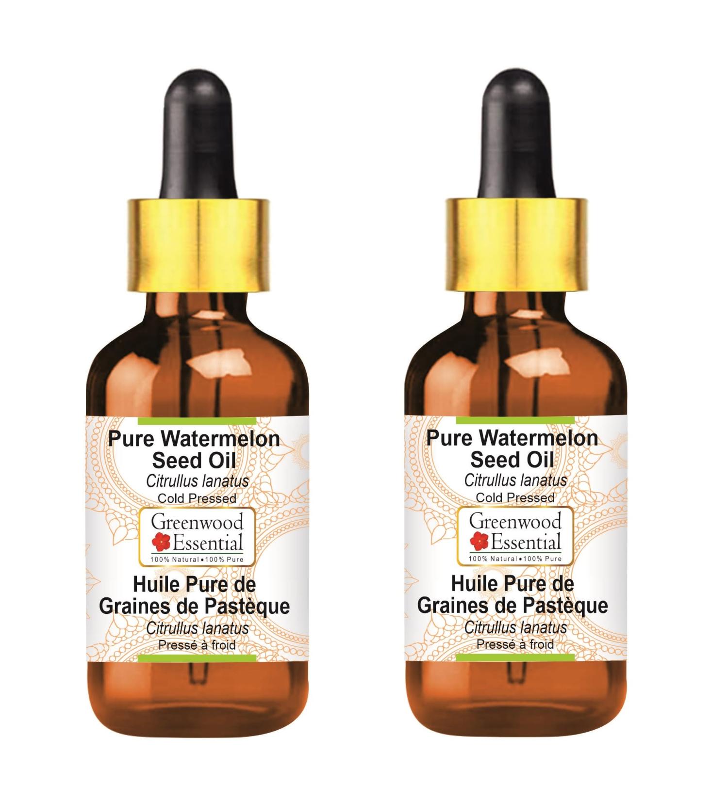 Greenwood Essential Natural Watermelon Seed Oil (Citrullus Lanatus) - Cold-Pressed Therapeutic Quality with Glass Dripper - 200ml Pack of Two - Buy Online on GoSupps.com