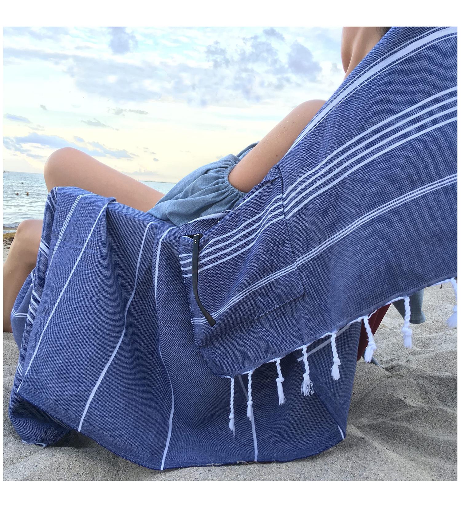 ShoreSecrets Collection Sandproof Beach Towel - Natural Turkish Cotton - 63 Long - Captain's Choice Navy - Buy Online on GoSupps.com