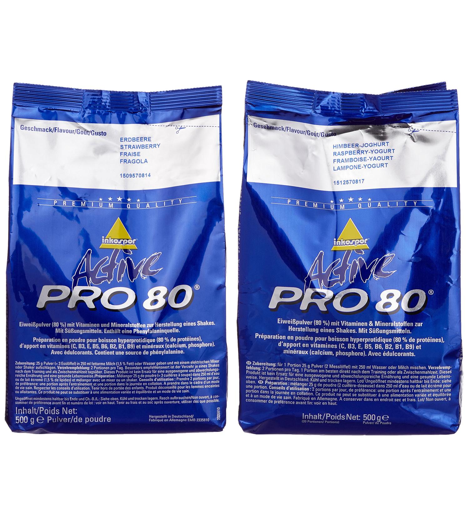 Inkospor Active Proteinshake Pro 80 Bags - 2-Pack Strawberry/Raspberry Yogurt | Premium Protein Supplements for Fitness & Weight Loss - Buy Online on GoSupps.com