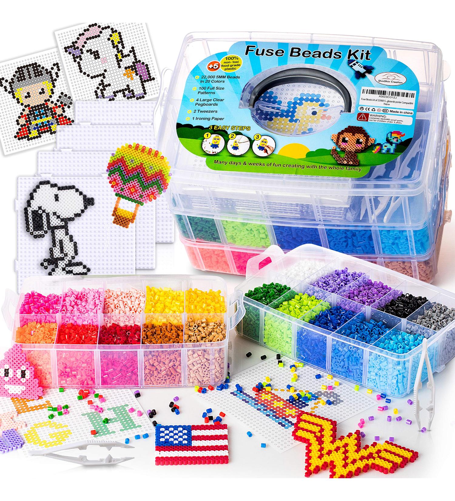 22,000 5mm Fuse Beads Kit with 100 Patterns, Pegboards, Tweezers - Perler Beads Compatible - Craft Beads Set with Storage - 20 Colors - Buy Online on GoSupps.com