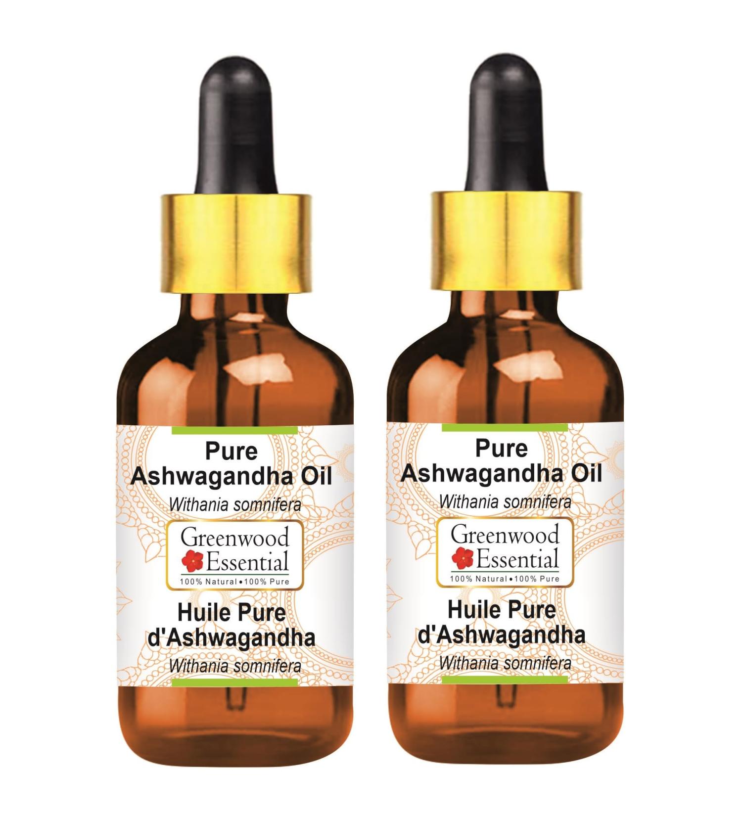 Greenwood Essential Natural Ashwagandha Oil - Therapeutic Quality 100ml x 2 with Glass Dripper - Herbal Wellness - Buy Online on GoSupps.com