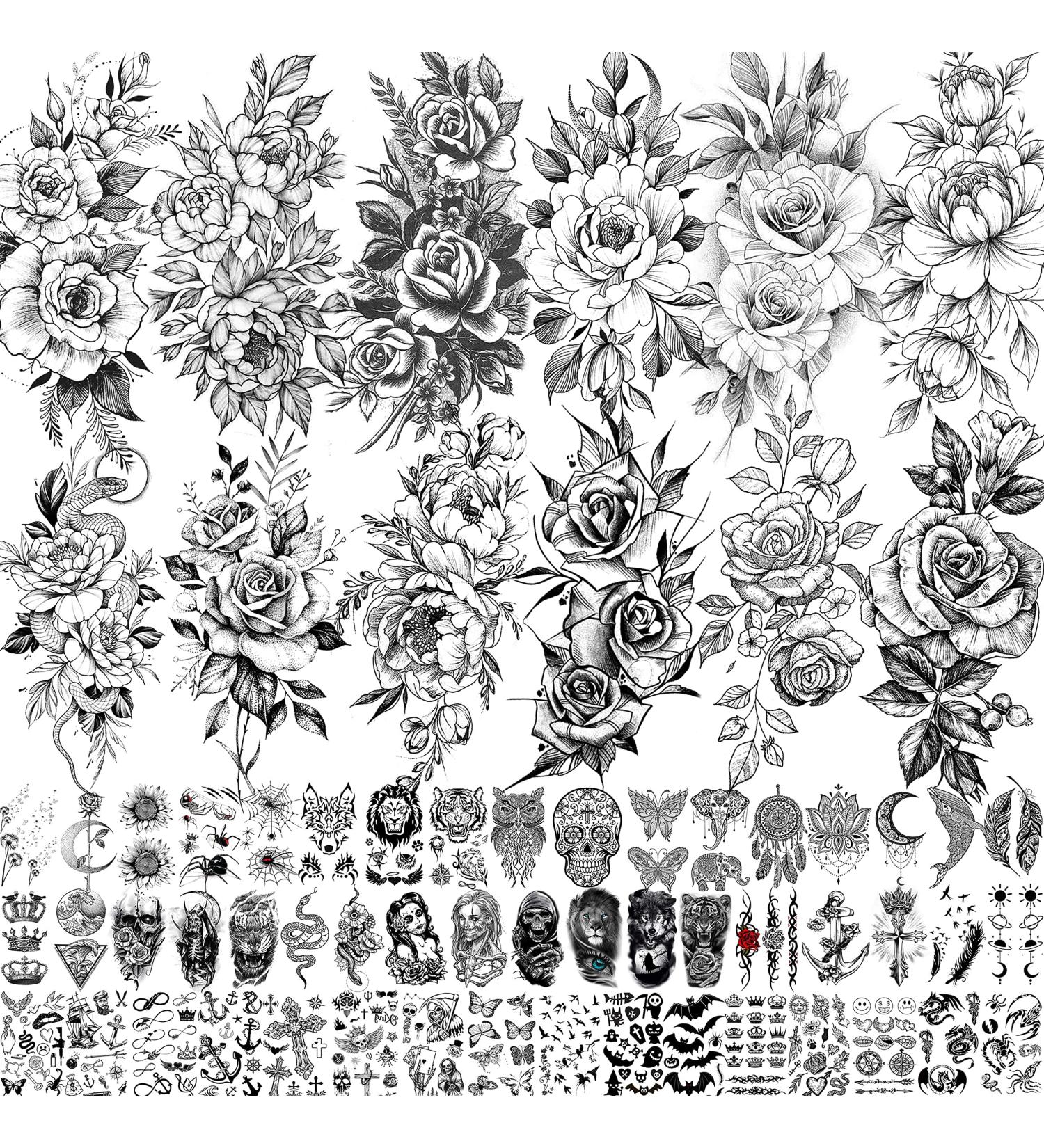 Realistic Black Rose Peony Temporary Tattoos for Women - Long Lasting 3D Body Art Stickers - Buy Online on GoSupps.com