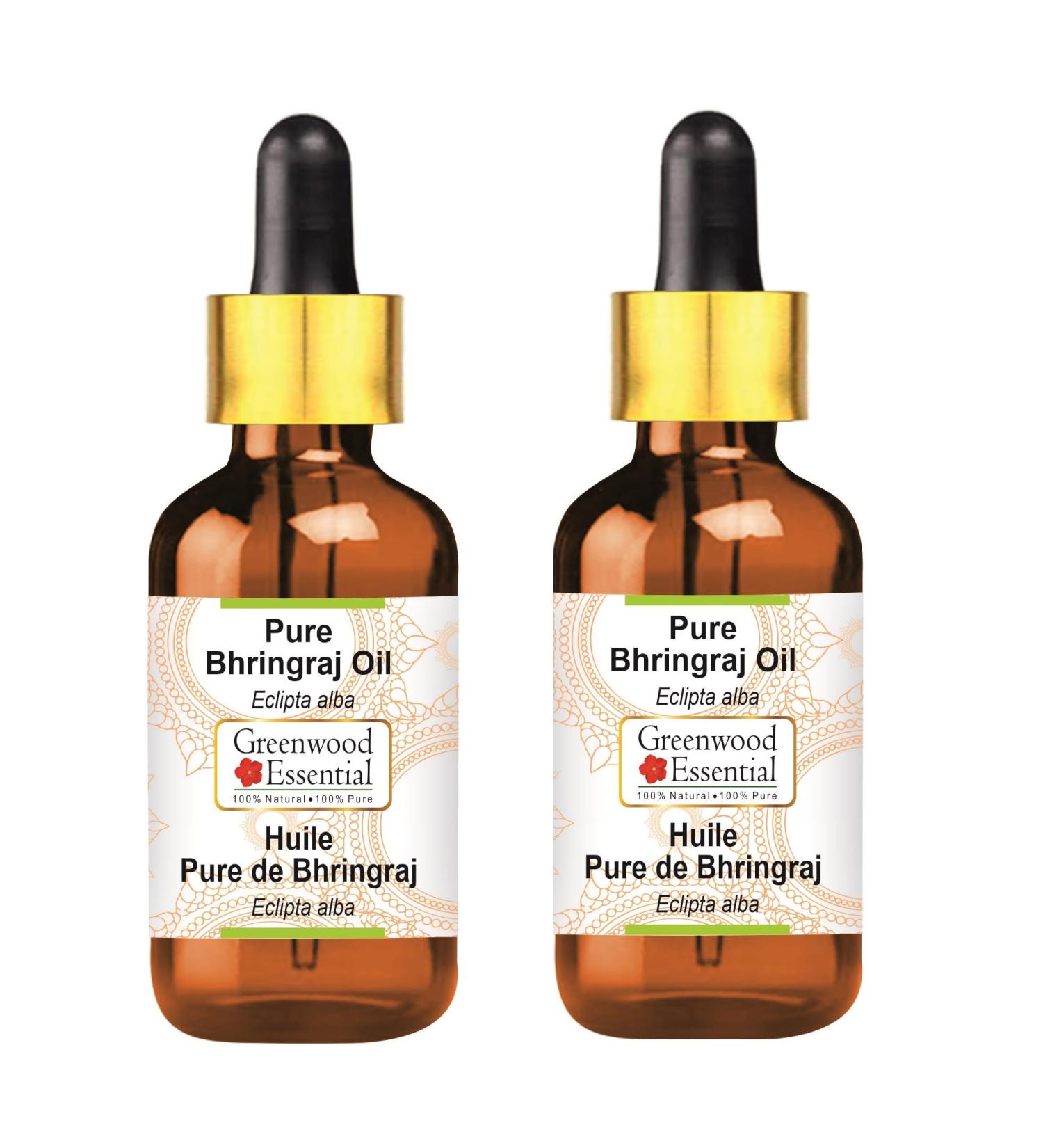Greenwood Essential Natural Bhringraj Oil (Eclipta Alba) - Therapeutic Hair & Skin Oil with Glass Dripper - Pack of 2 (100ml x 2) for Aromatherapy - International Shipping Available - Buy Online on GoSupps.com
