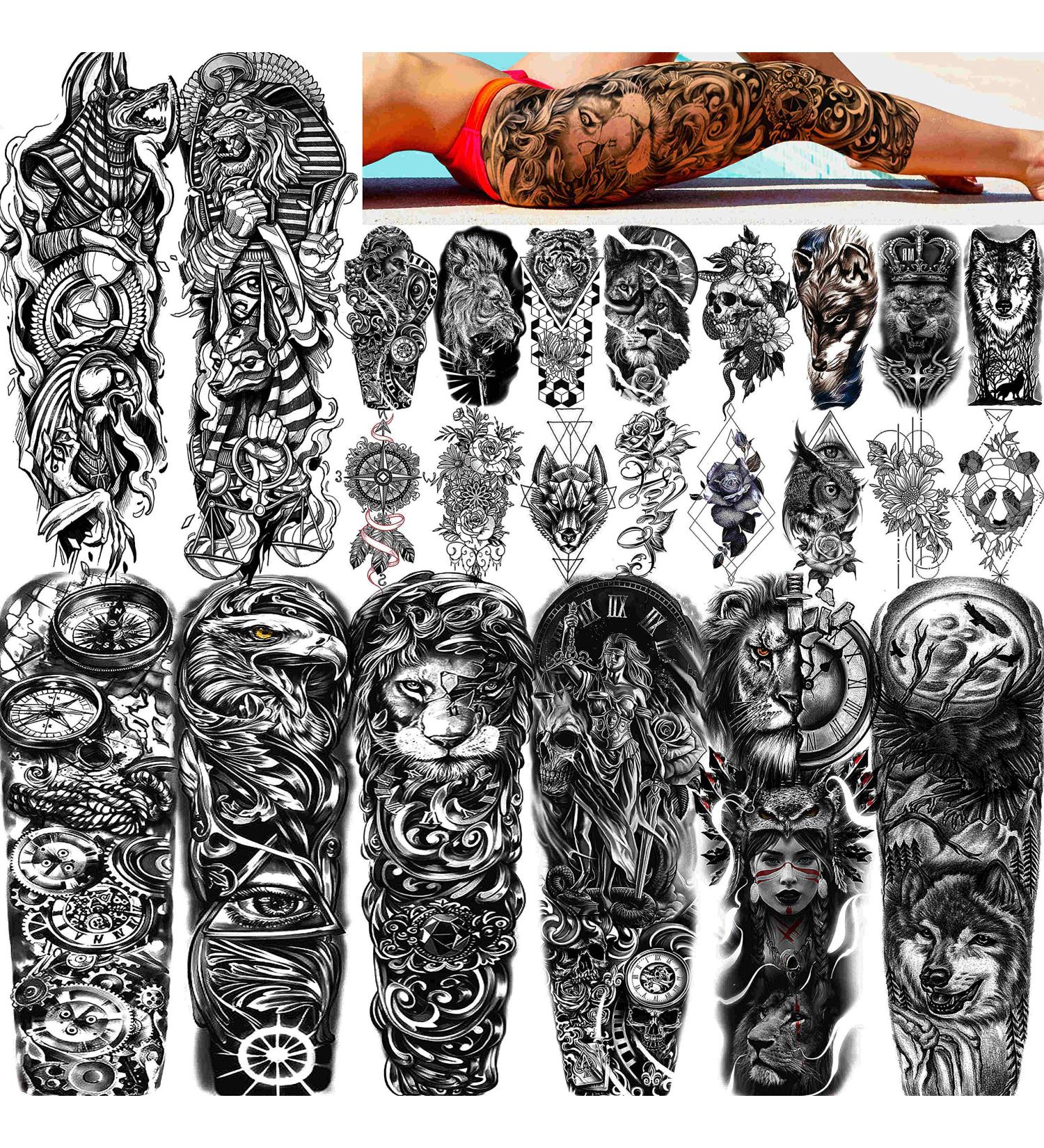 24 Sheets Cool Super Large Full Arm Temporary Tattoo Sleeve for Men & Women - Flower, Eagle, Compass, Tribal Tiger - 16 Sheets Thigh Adults Tatoo - FANRUI - Buy Online on GoSupps.com