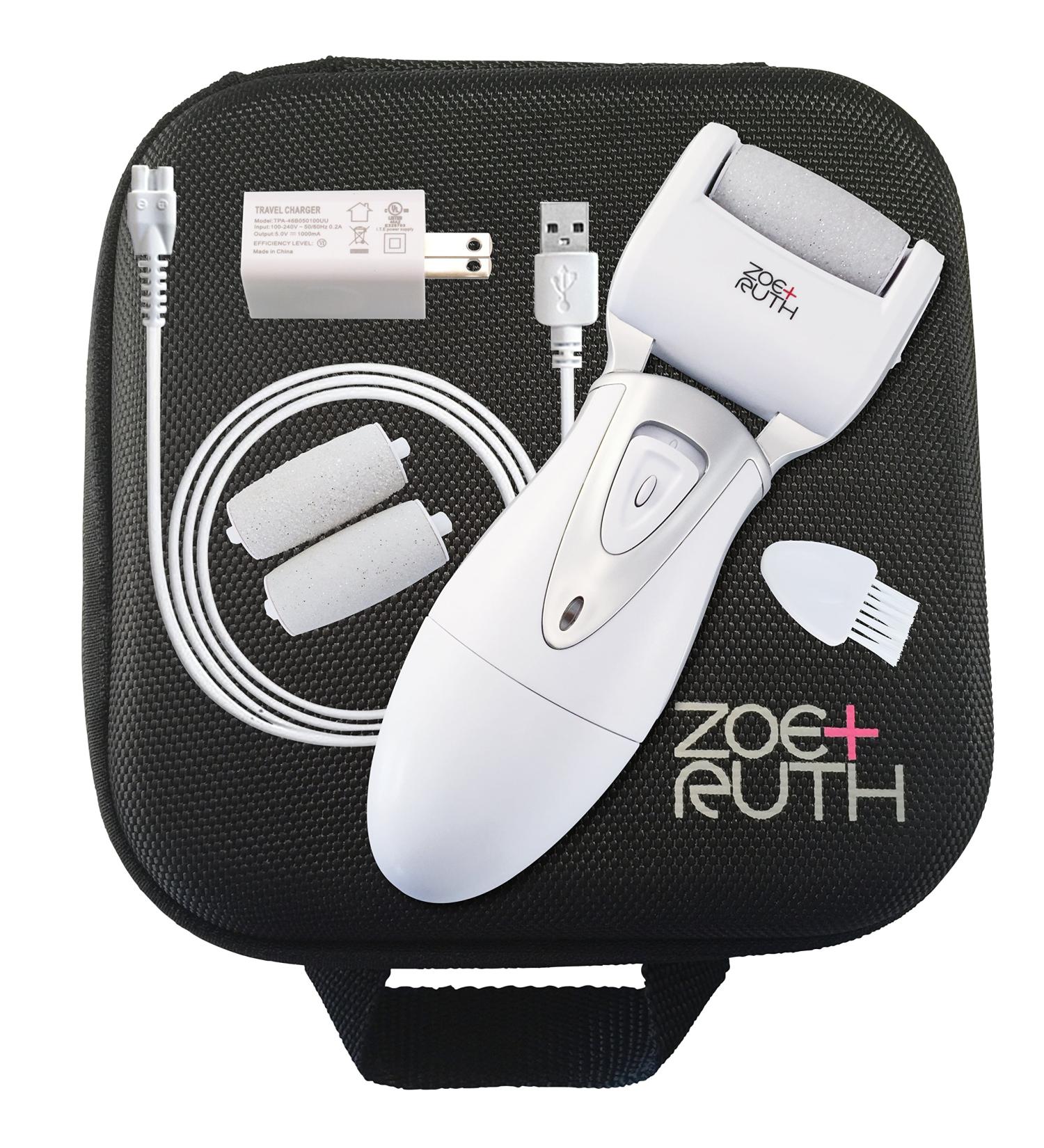 Zoe+Ruth Electric Rechargeable Callus Remover Foot File | Professional Pedicure Tool for Dry, Cracked Skin | Includes 3 Exfoliation Rollers & Storage Case - Buy Online on GoSupps.com