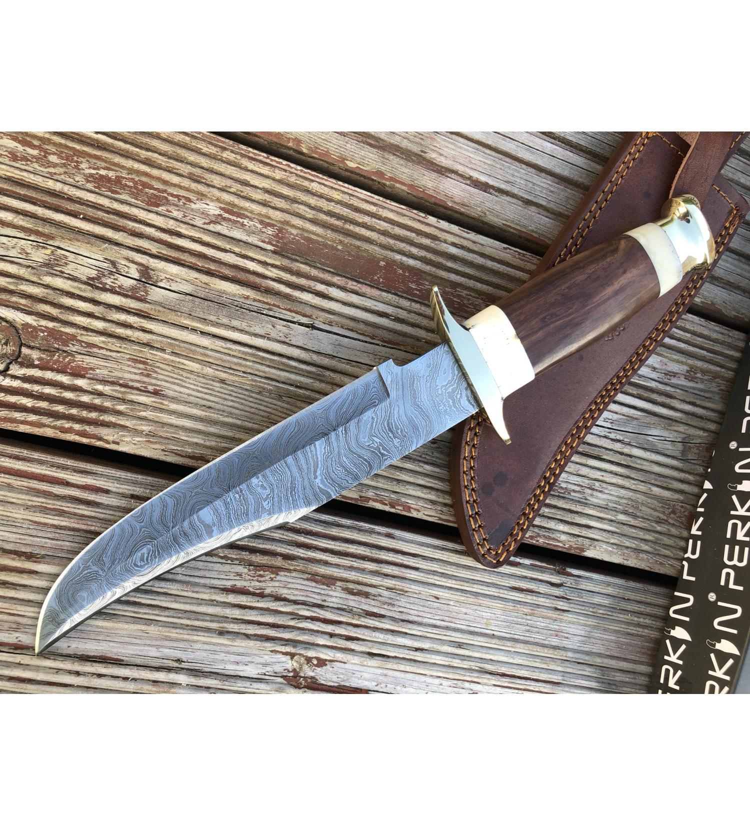 Perkin Damascus Hunting Knife with Leather Sheath - Premium Bowie Knife for Outdoor Adventure | International Shipping - Buy Online on GoSupps.com