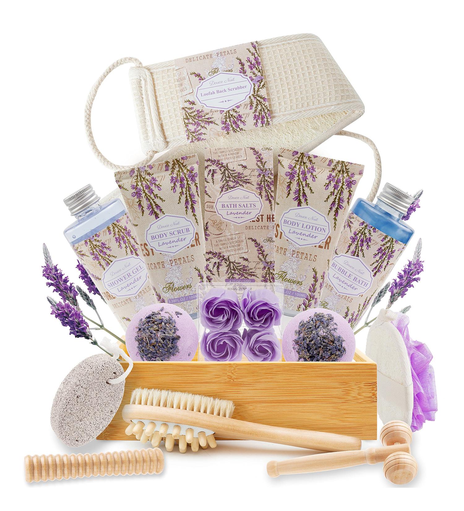 Luxury Lavender Spa Gift Basket for Women - 18pcs Bath & Body Set for Christmas or Birthday - Includes Bubble Bath, Lotion, Massager, and more for Pampering Self Care - Buy Online on GoSupps.com