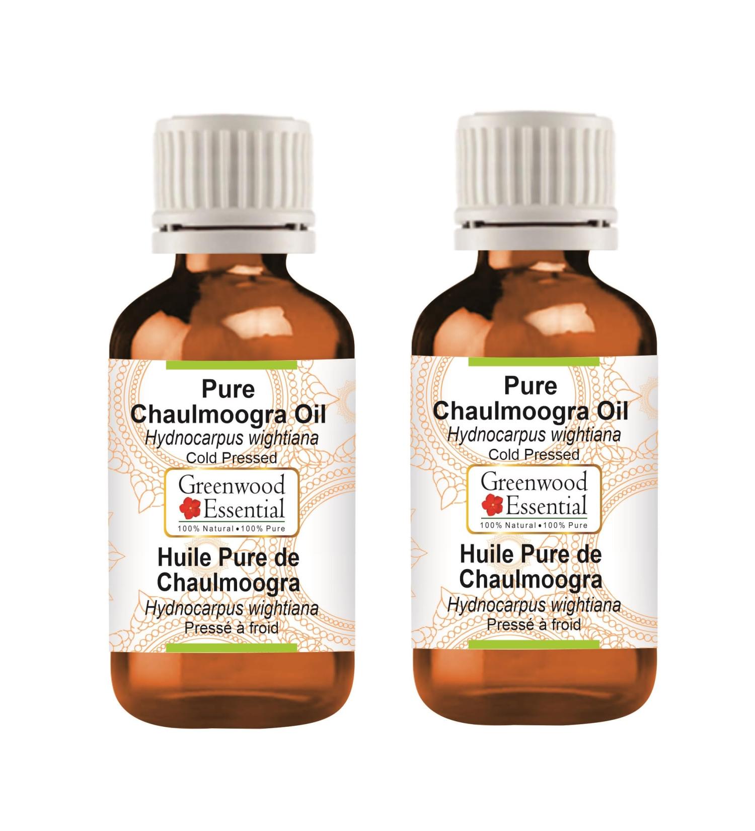 Greenwood Essential CHAULMOOGRA OIL 100ml - Natural Cold-Pressed Therapeutic Oil (Pack of 2) - Hydnocarpus Wightiana for Skin & Wellness - Buy Online on GoSupps.com