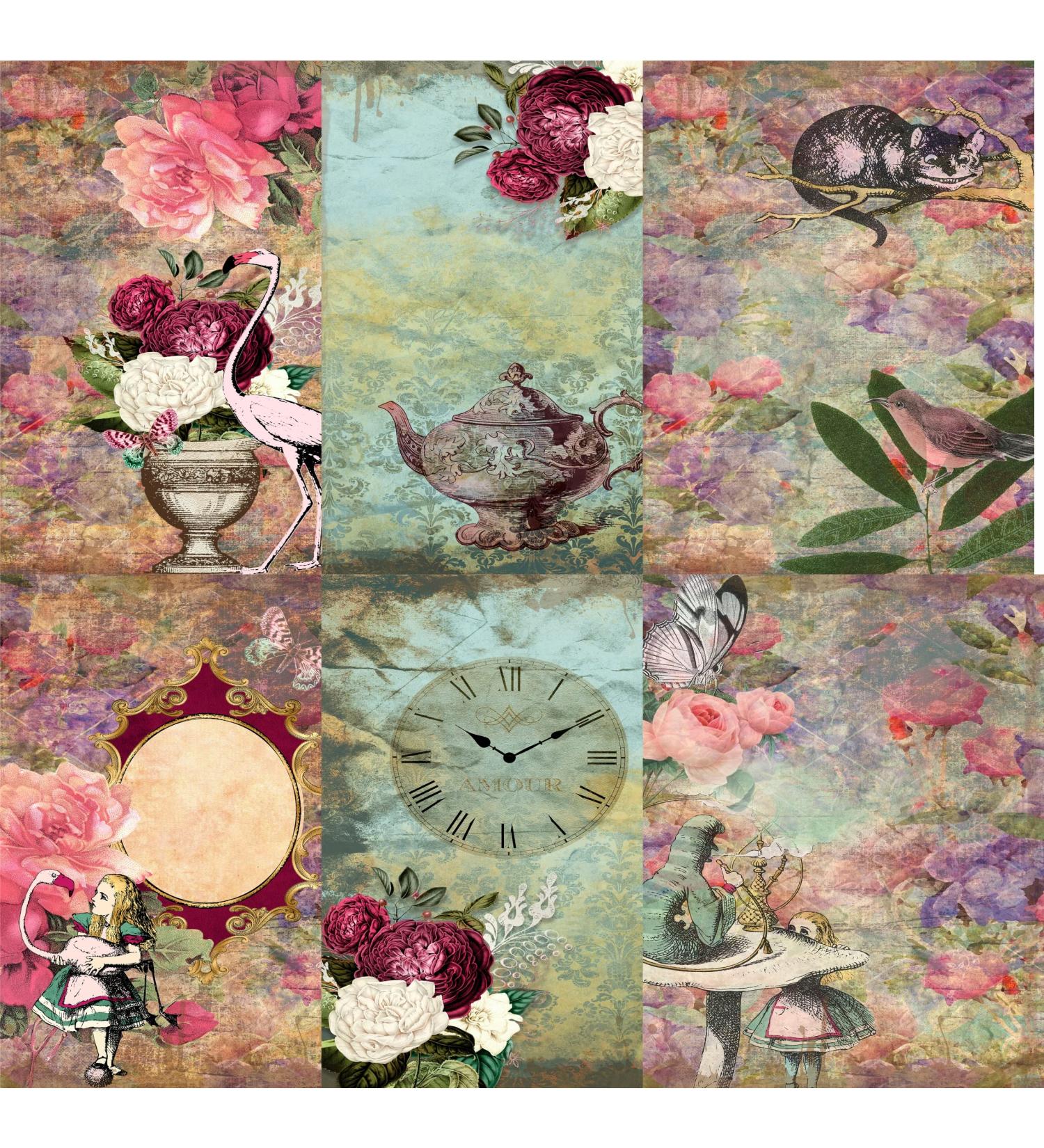Mulberry Rice Paper 8x10.5 Inch 30gsm - Alice Theme, 6 Printed Images for Decoupage Crafts & Mixed Media - Buy Online on GoSupps.com