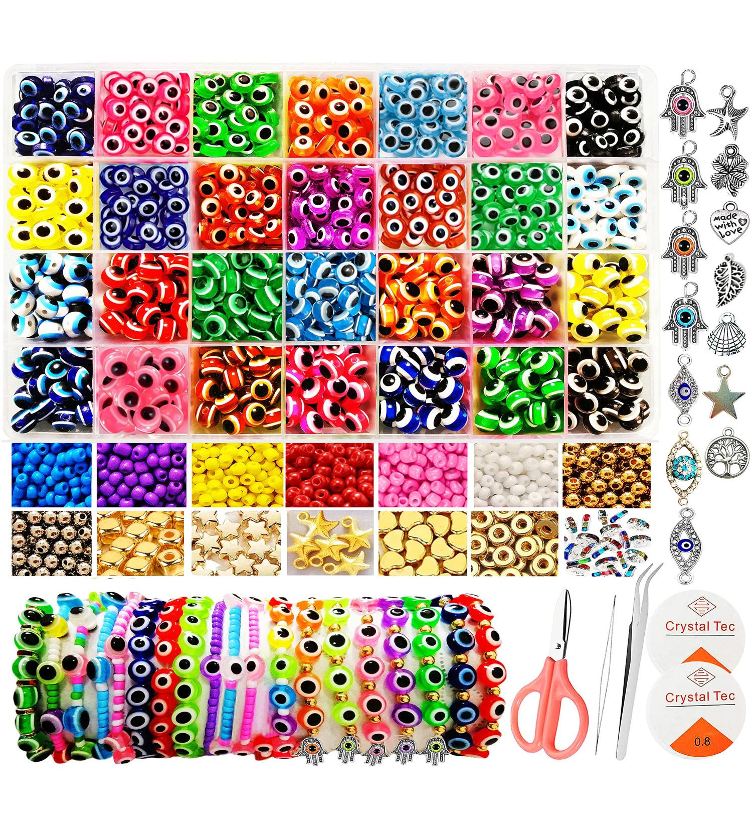 3209pcs Evil Eye Beads Jewelry Making Kit - 28 Styles, 8mm Flat Round Charms, 3mm Glass Seed Beads - DIY Bracelet Necklace Earring Making - 28 Colors - Buy Online on GoSupps.com