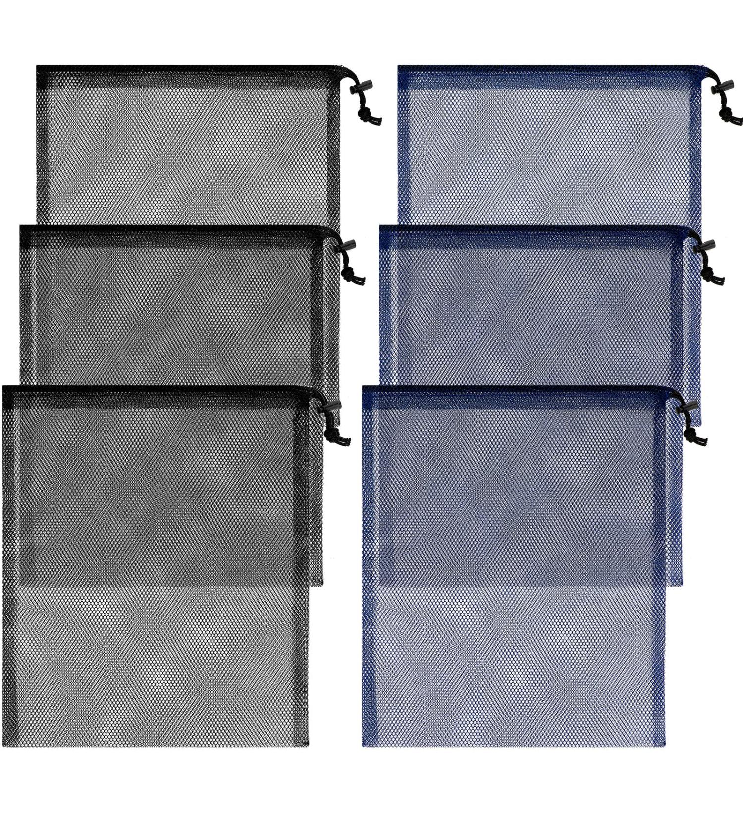 LEIFIDE 6 Pcs Scalloping Bags - 13 x 15.5 Inch Nylon Mesh Drawstring Net Bag for Snorkeling & Swimming Gear - Black/Navy - Buy Online on GoSupps.com