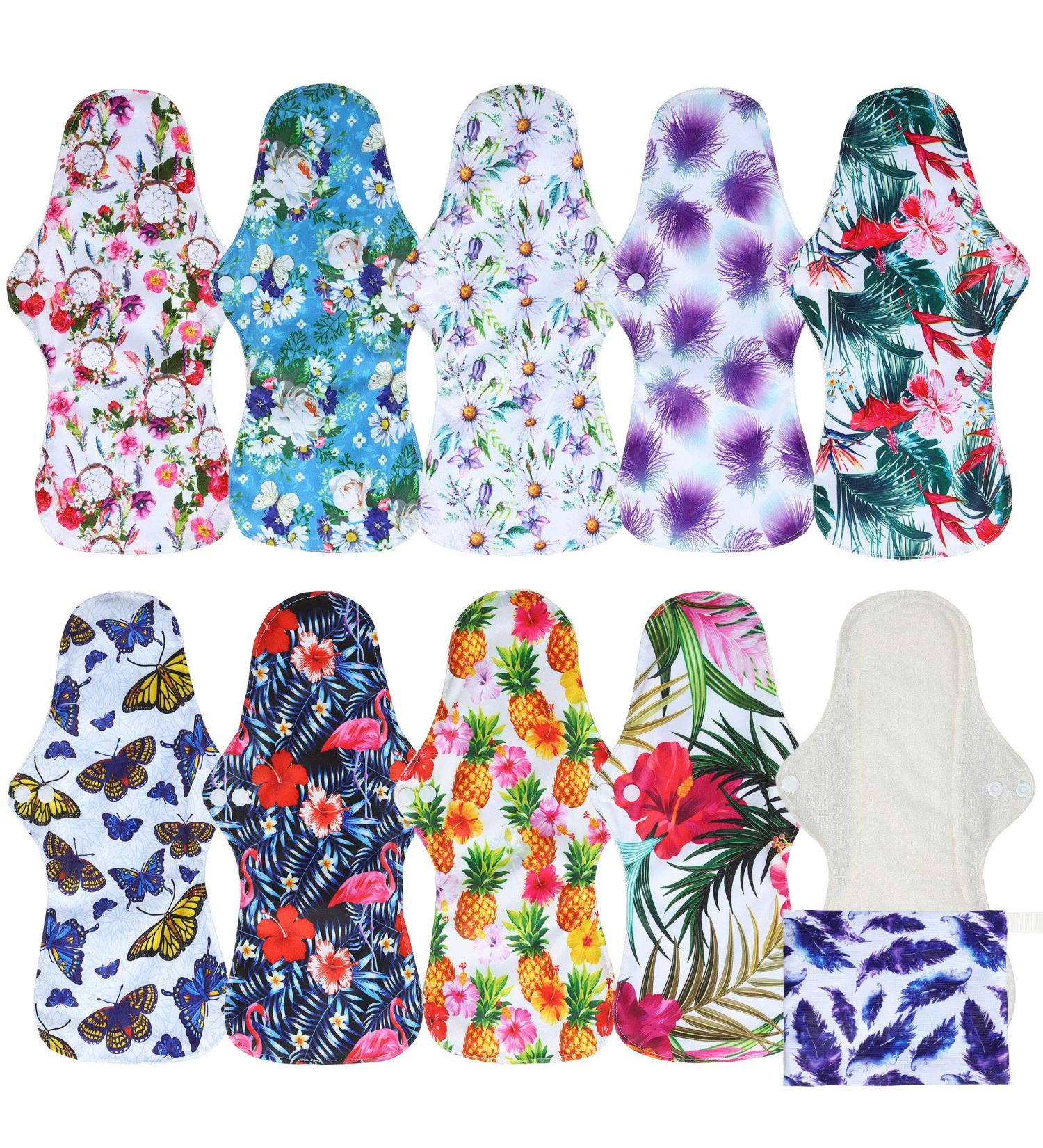 10 Pcs Reusable Menstrual Pad Set with Mini Wet Bag - Heavy Flow Bamboo Mama Cloth Sanitary Napkin Pads - Buy Online on GoSupps.com