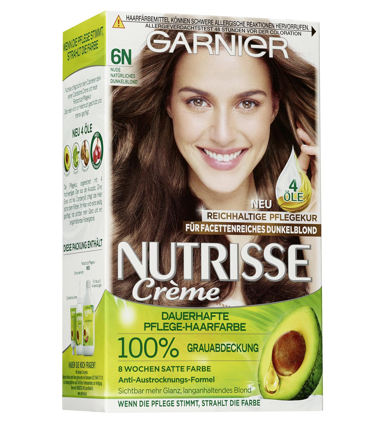 Garnier Nutrisse Creme Coloration 6N Nude Natural Dark Blond - Permanent Hair Color with Nourishing Oil - 1 Piece - Buy Online on GoSupps.com