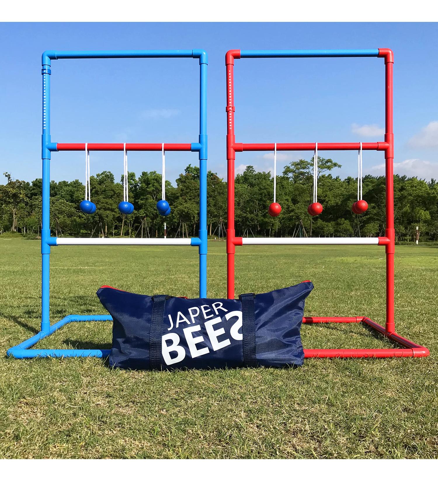 JAPER BEES Ladder Ball Outdoor Game PRO Series - Family Fun for Yard, Beach, Lawn - Includes 6 Soft Rubber Bolos, Heavy Duty Bars, Travel Bag - Buy Online on GoSupps.com