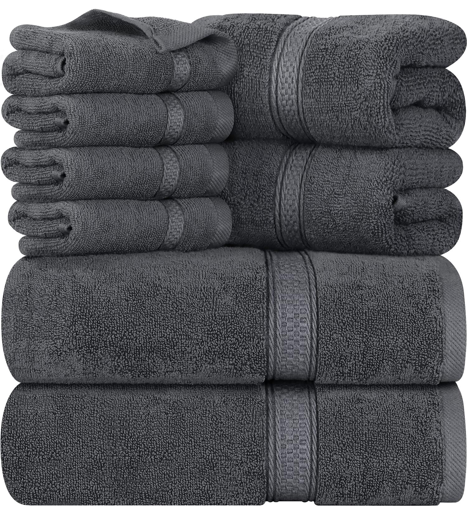 Utopia Towels 8-Piece Premium Towel Set - 600 GSM 100% Ring Spun Cotton - Highly Absorbent Towels for Bathroom, Gym, Hotel, and Spa - Grey - Buy Online on GoSupps.com