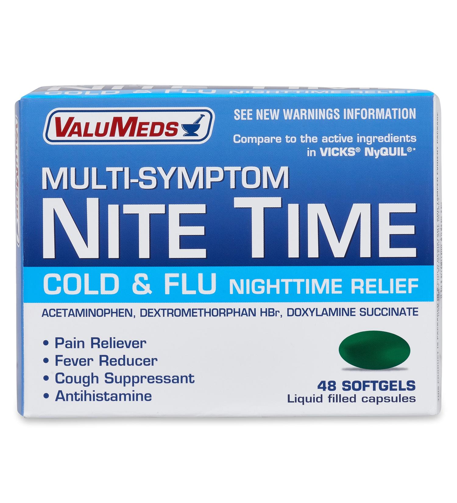 ValuMeds Cough Cold Nighttime Relief Softgels - 48 Count | Soothes Sore Throat, Fever, Headaches, Runny Nose & Aches - Buy Online on GoSupps.com