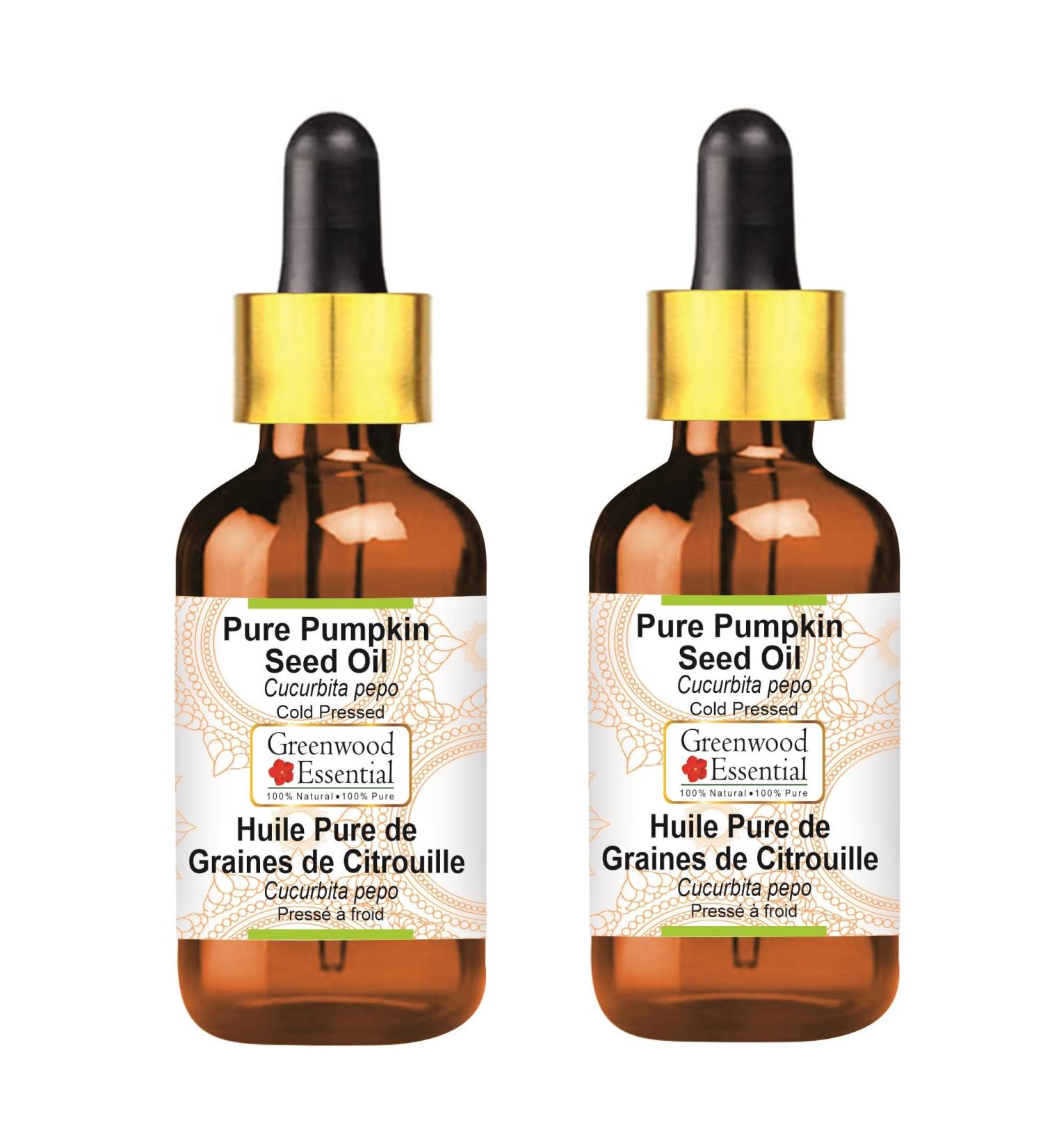 Greenwood Essential Natural Pure Seed Oil (Cucurbita Pepo) - Cold-Pressed Therapeutic Quality 100ml x 2 with Glass Dropper - International Shipping Available - Buy Online on GoSupps.com