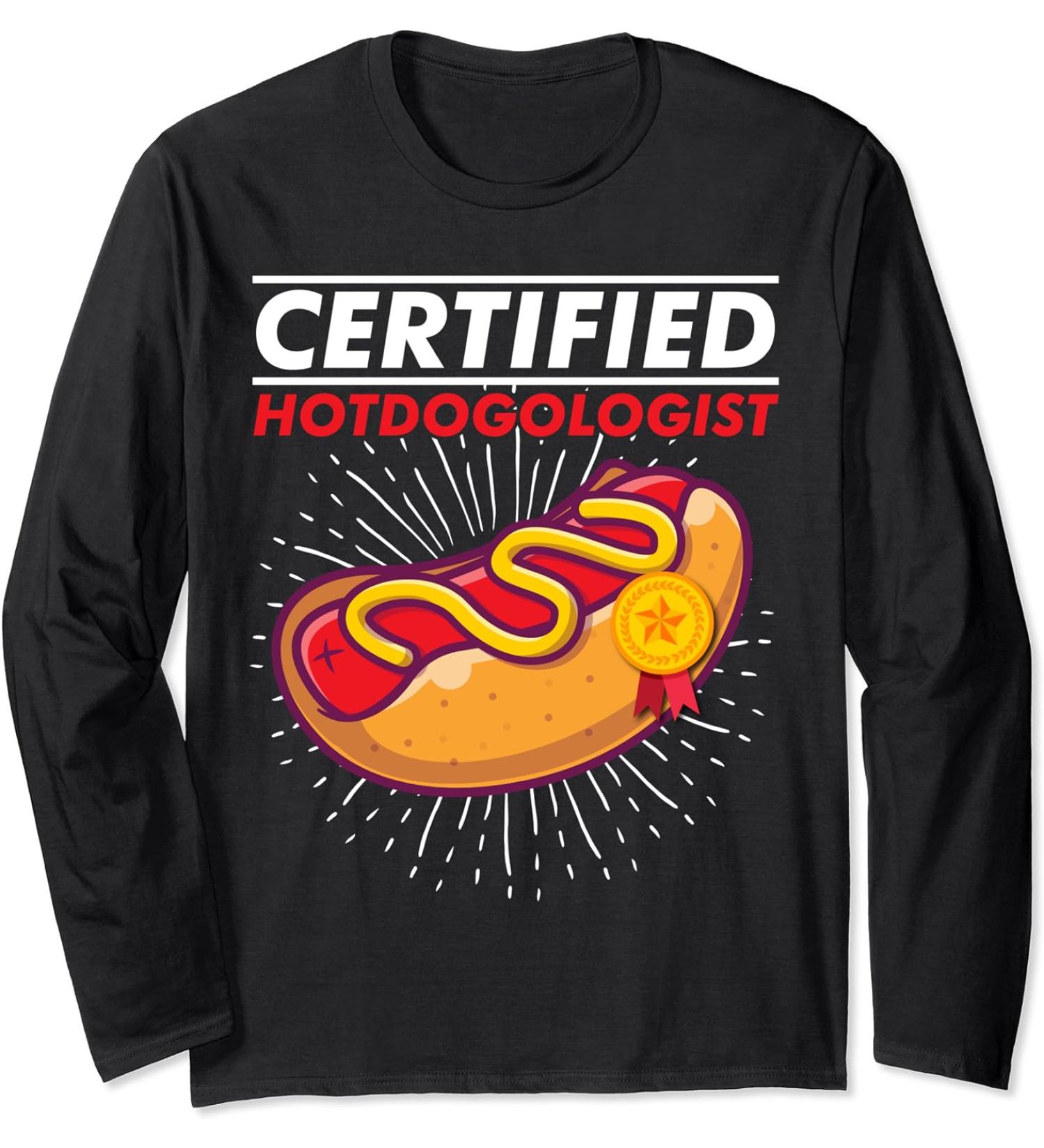 Certified Hotdogologist Award Hotdog Ketchup Mustard Mayo Long Sleeve T-Shirt