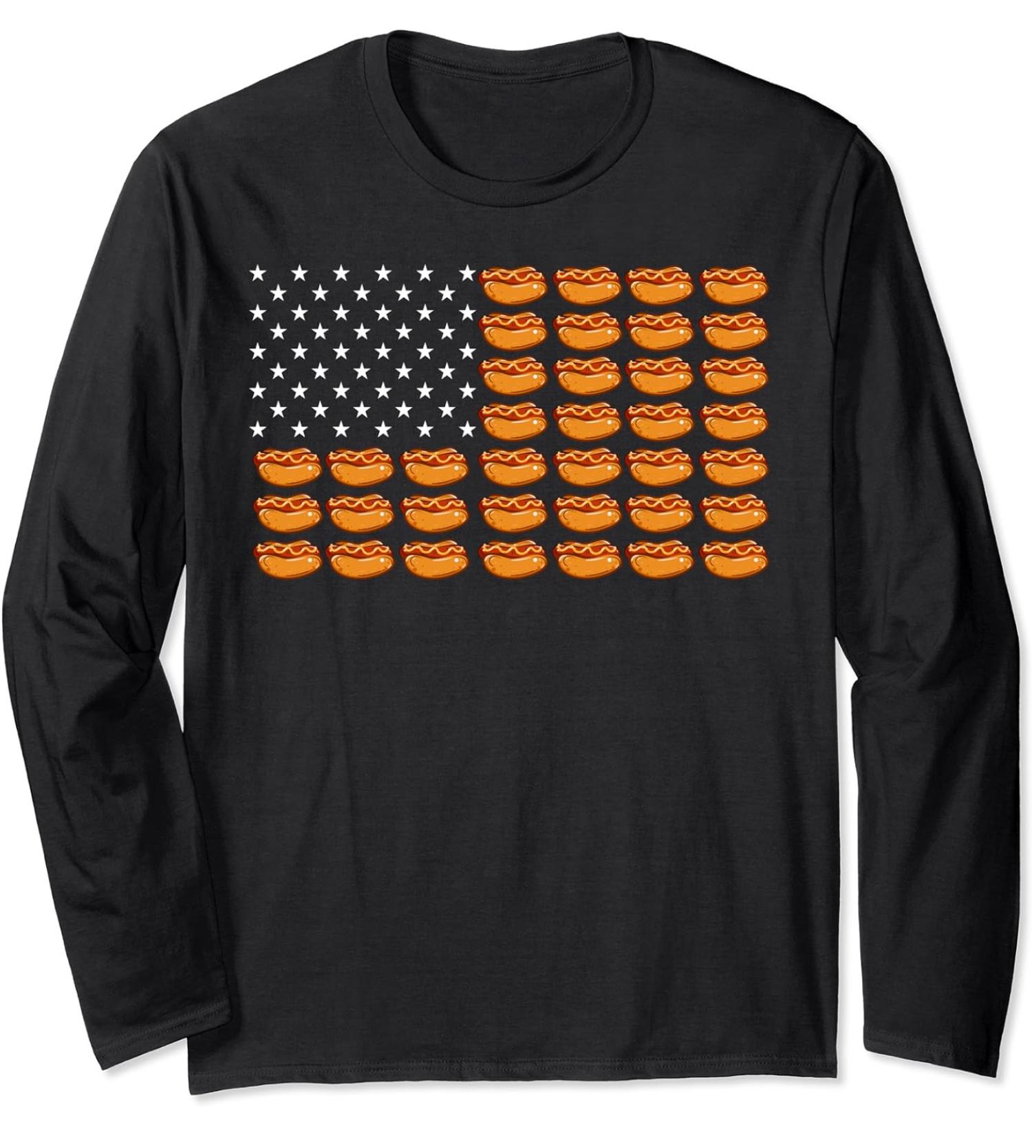 American Flag Patriot US Hotdog Bun Ketchup Mustard Mayo Long Sleeve T-Shirt