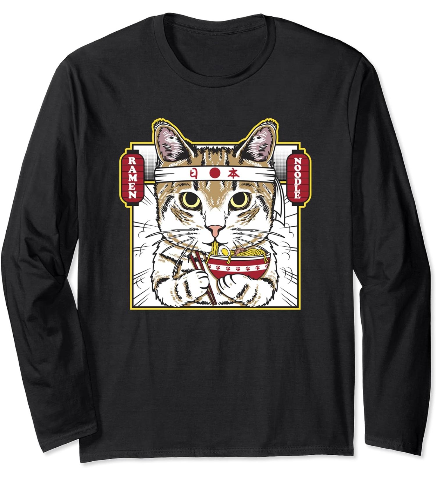 Kawaii Ramen Noodle Cat Ramen Life Anime Cat Kawaii Neko Long Sleeve T-Shirt